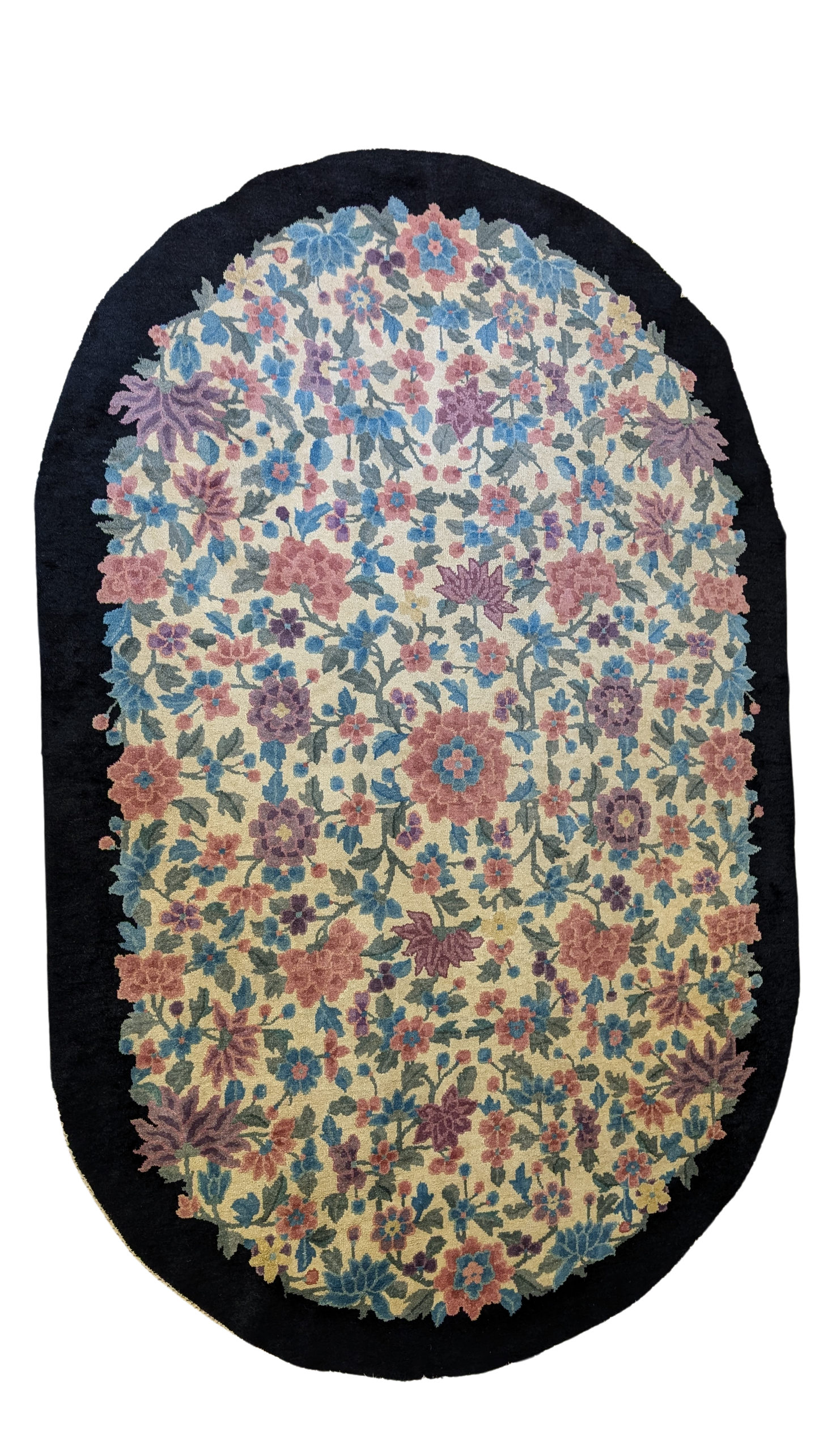 Antique Oval Shape Art Deco Chinese Rug, 5x8