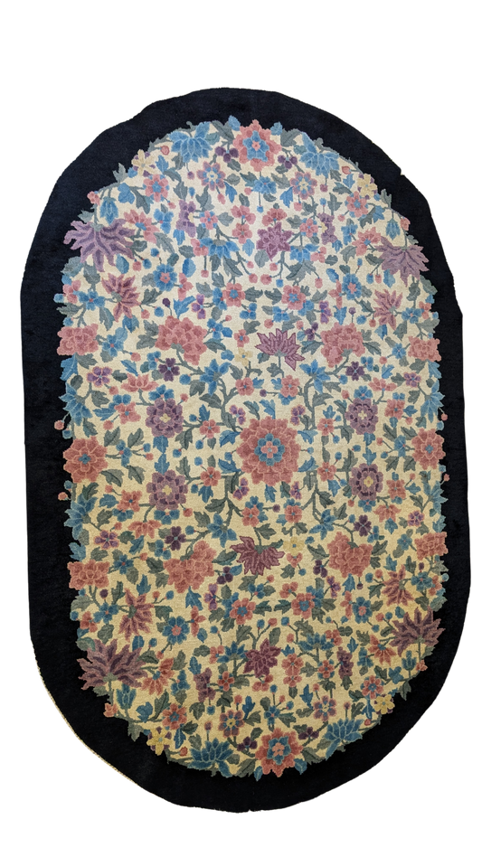Antique Oval Shape Art Deco Chinese Rug, 5x8