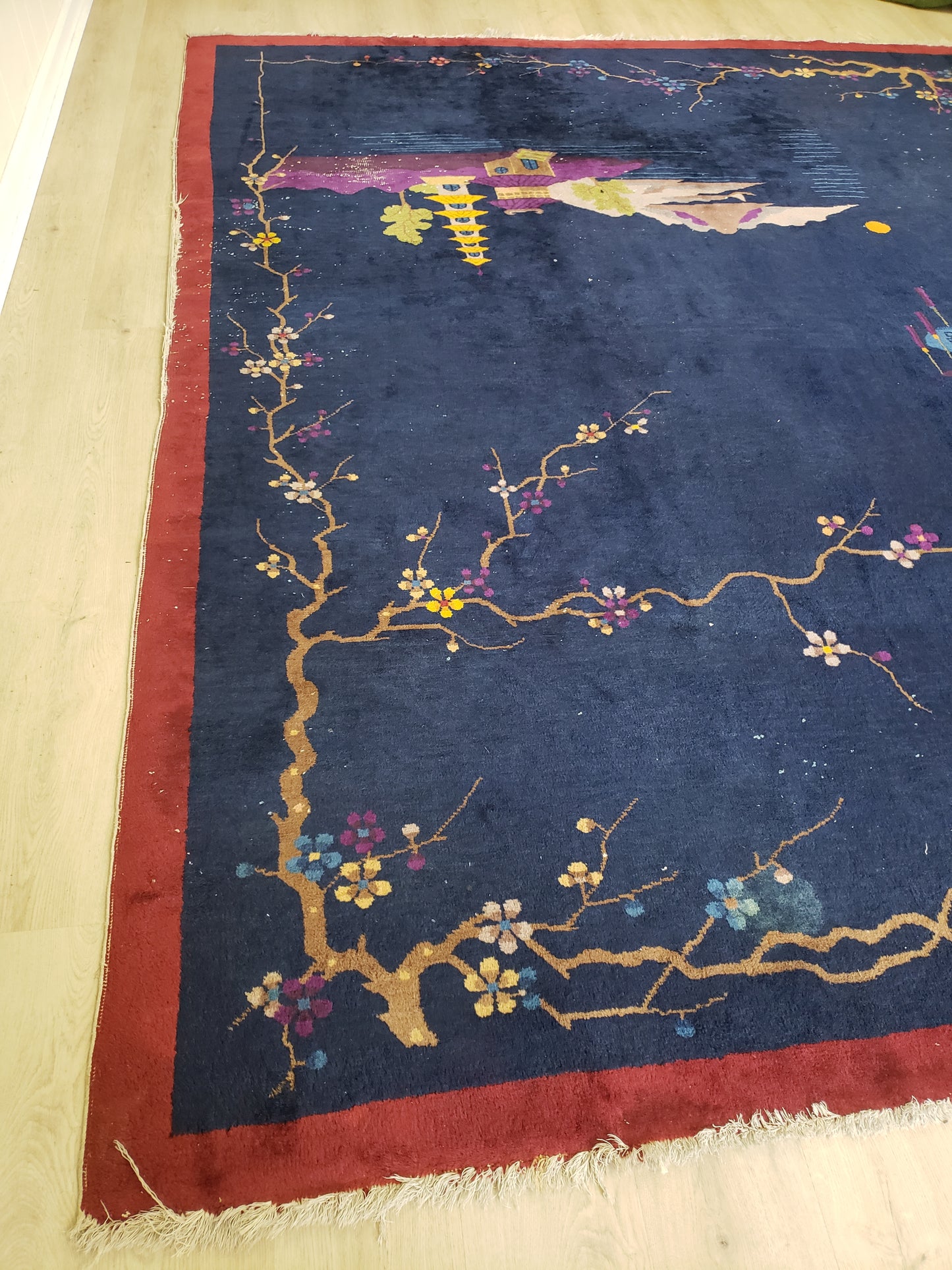 SOLD - Nichols Art Deco Chinese Rug, 8x10 - "Pagoda Island Night"