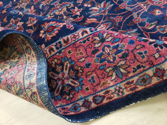 SOLD - Antique Turkish Rug, c. 1940's, Rose & Navy, 8'x10'