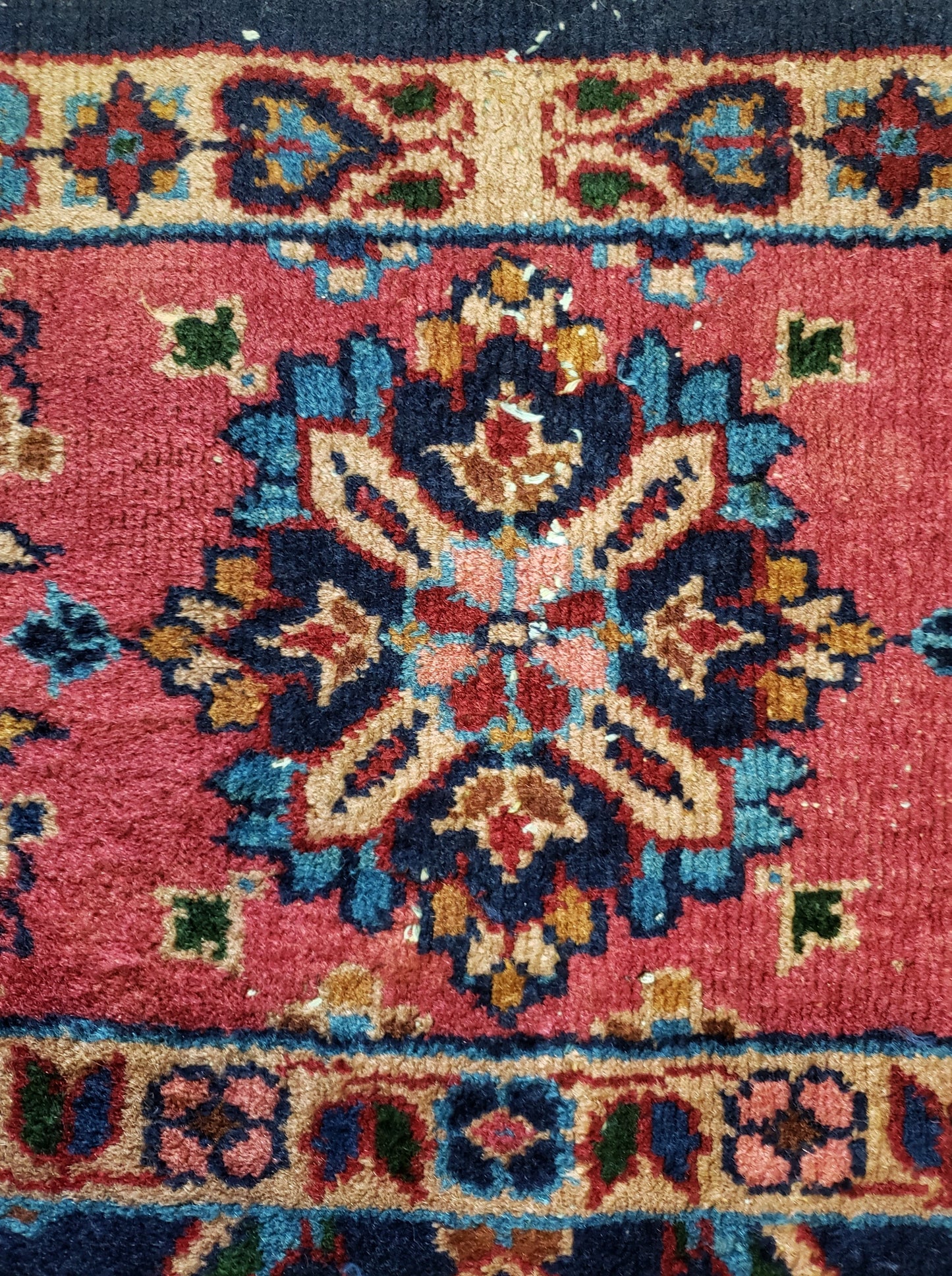SOLD - Antique Turkish Rug, c. 1940's, Rose & Navy, 8'x10'