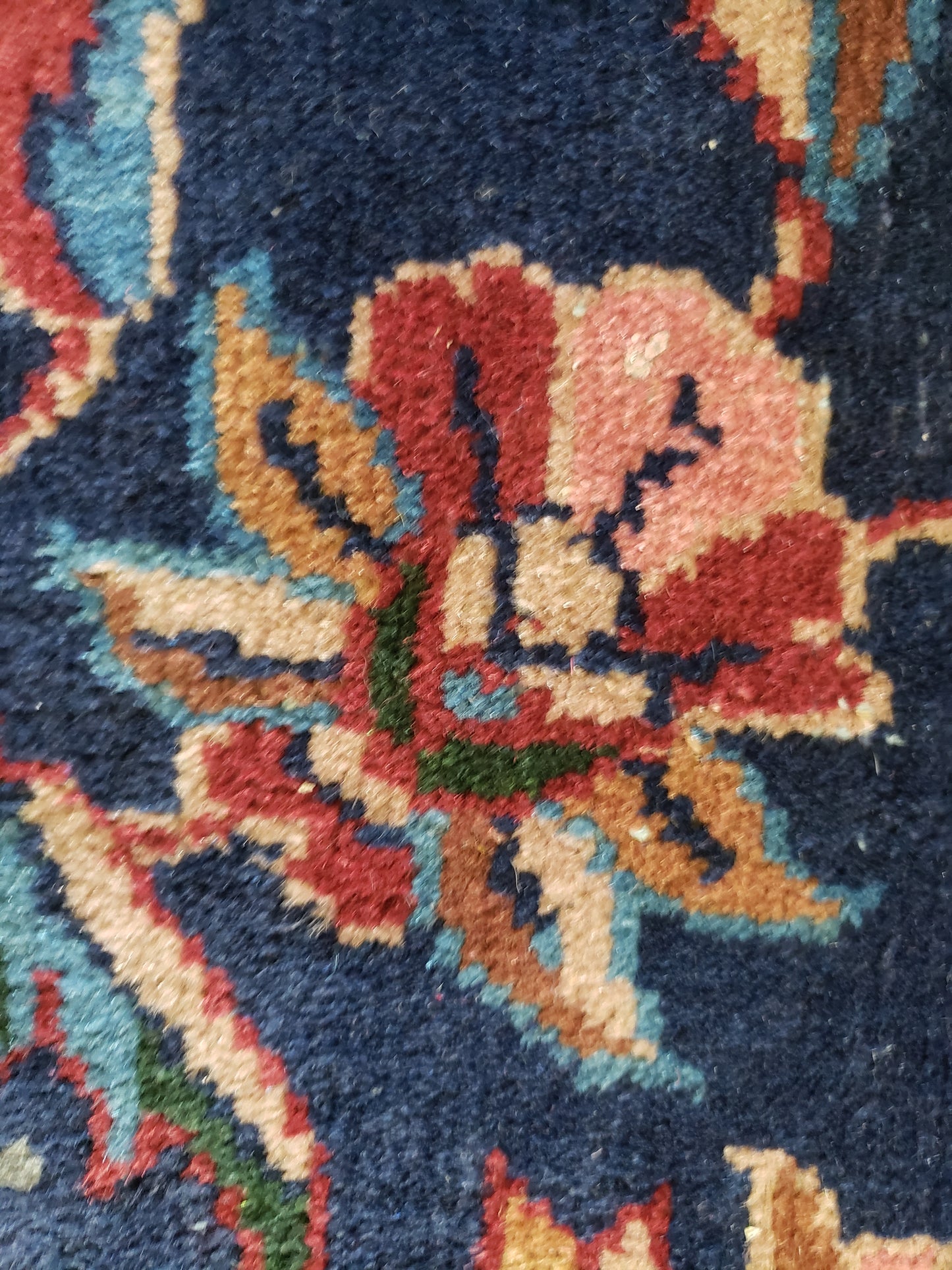 SOLD - Antique Turkish Rug, c. 1940's, Rose & Navy, 8'x10'