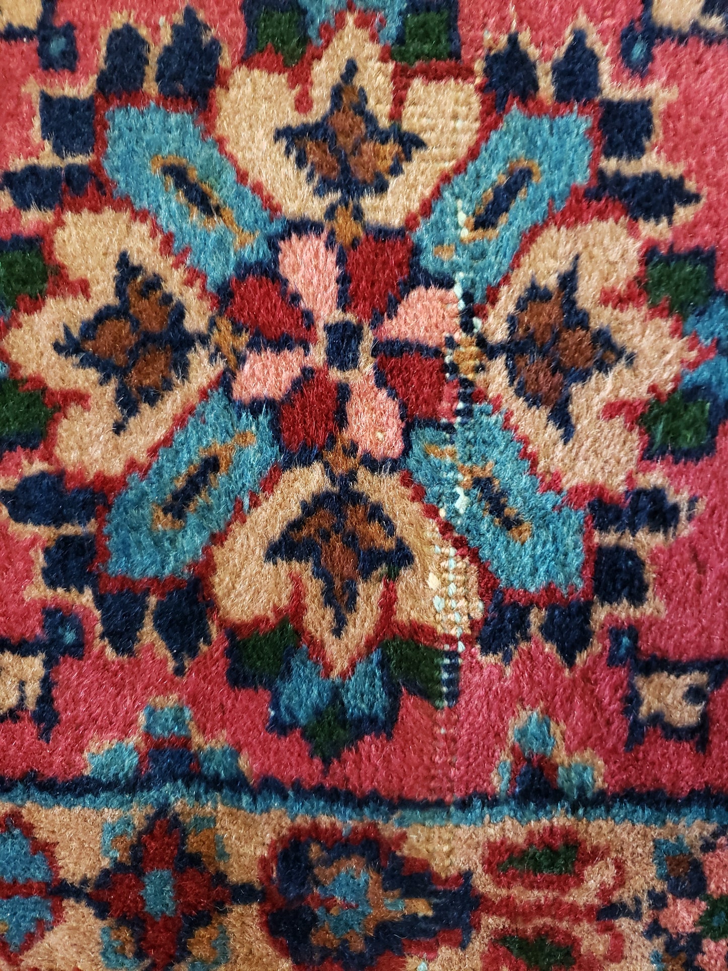 SOLD - Antique Turkish Rug, c. 1940's, Rose & Navy, 8'x10'