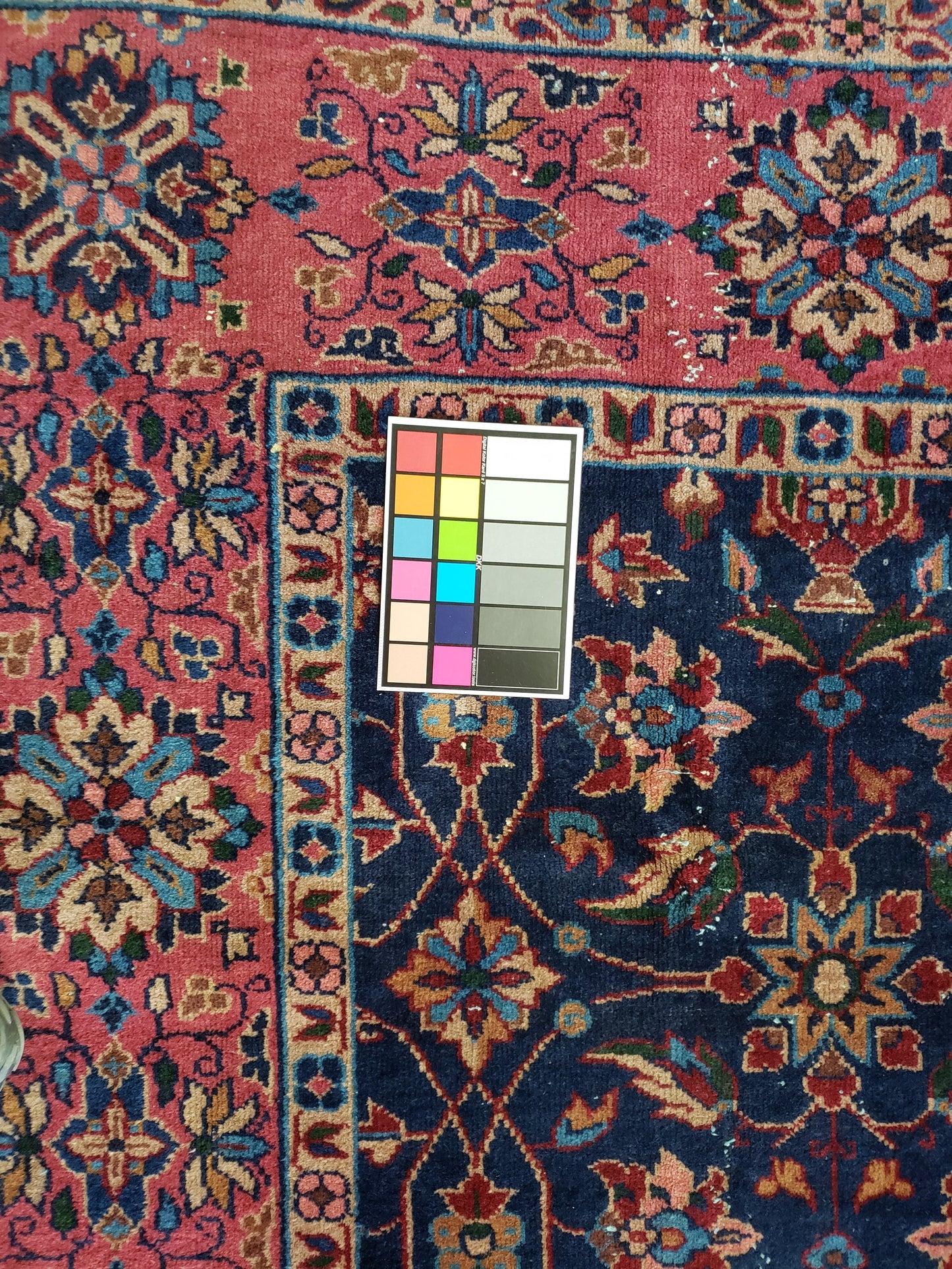 SOLD - Antique Turkish Rug, c. 1940's, Rose & Navy, 8'x10'