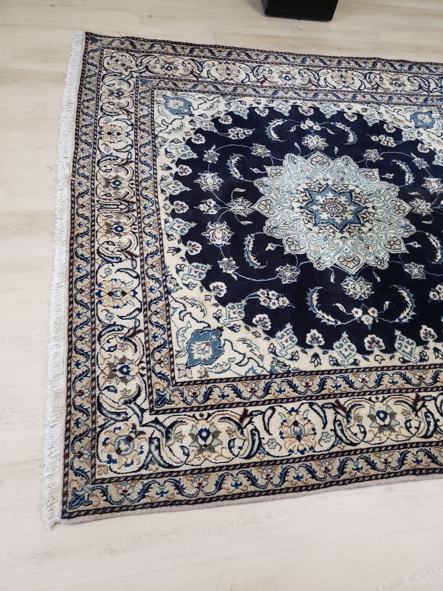Square Navy Persian Rug, Vintage Tabas Nain, 6x6