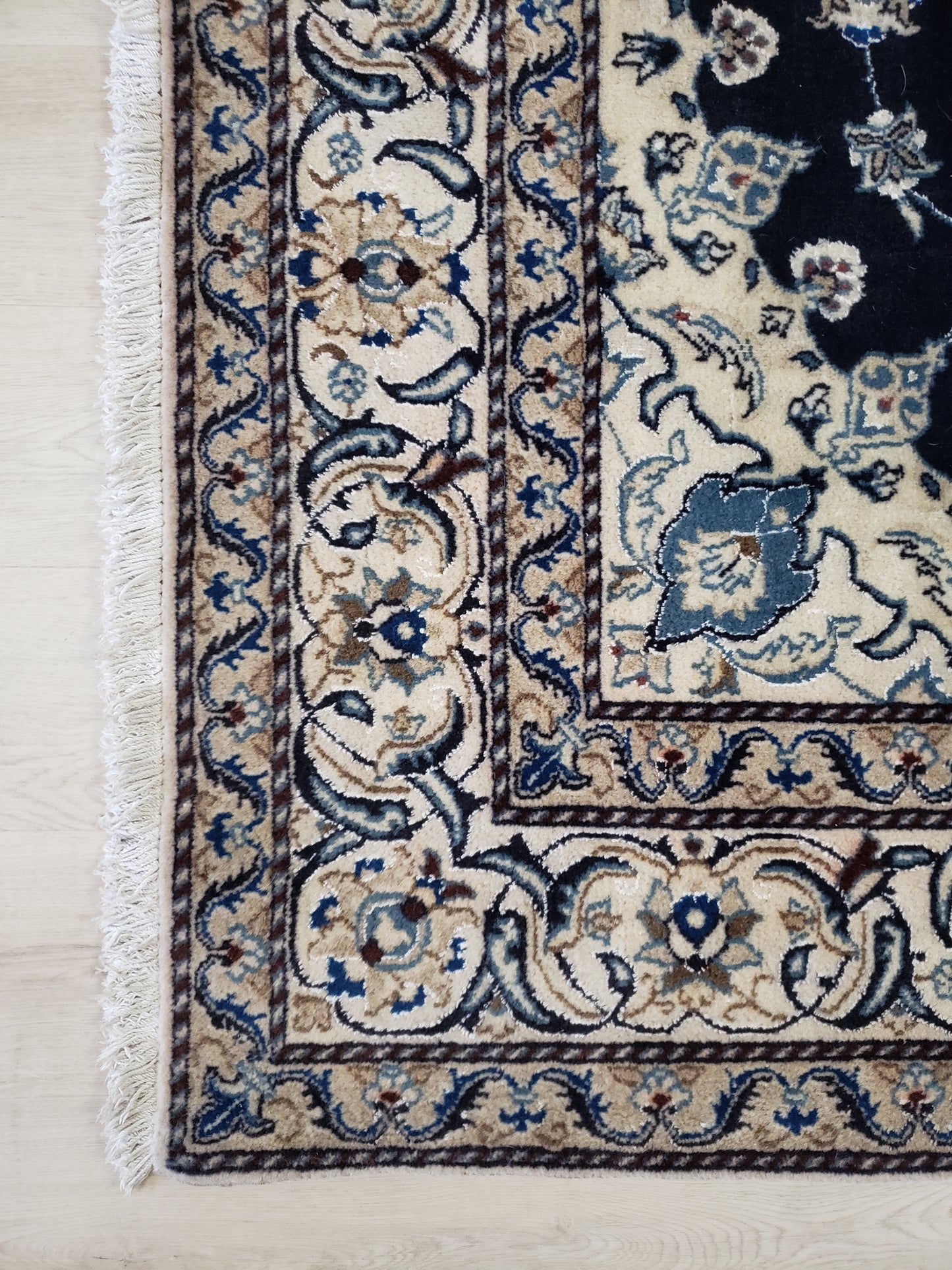 Square Navy Persian Rug, Vintage Tabas Nain, 6x6