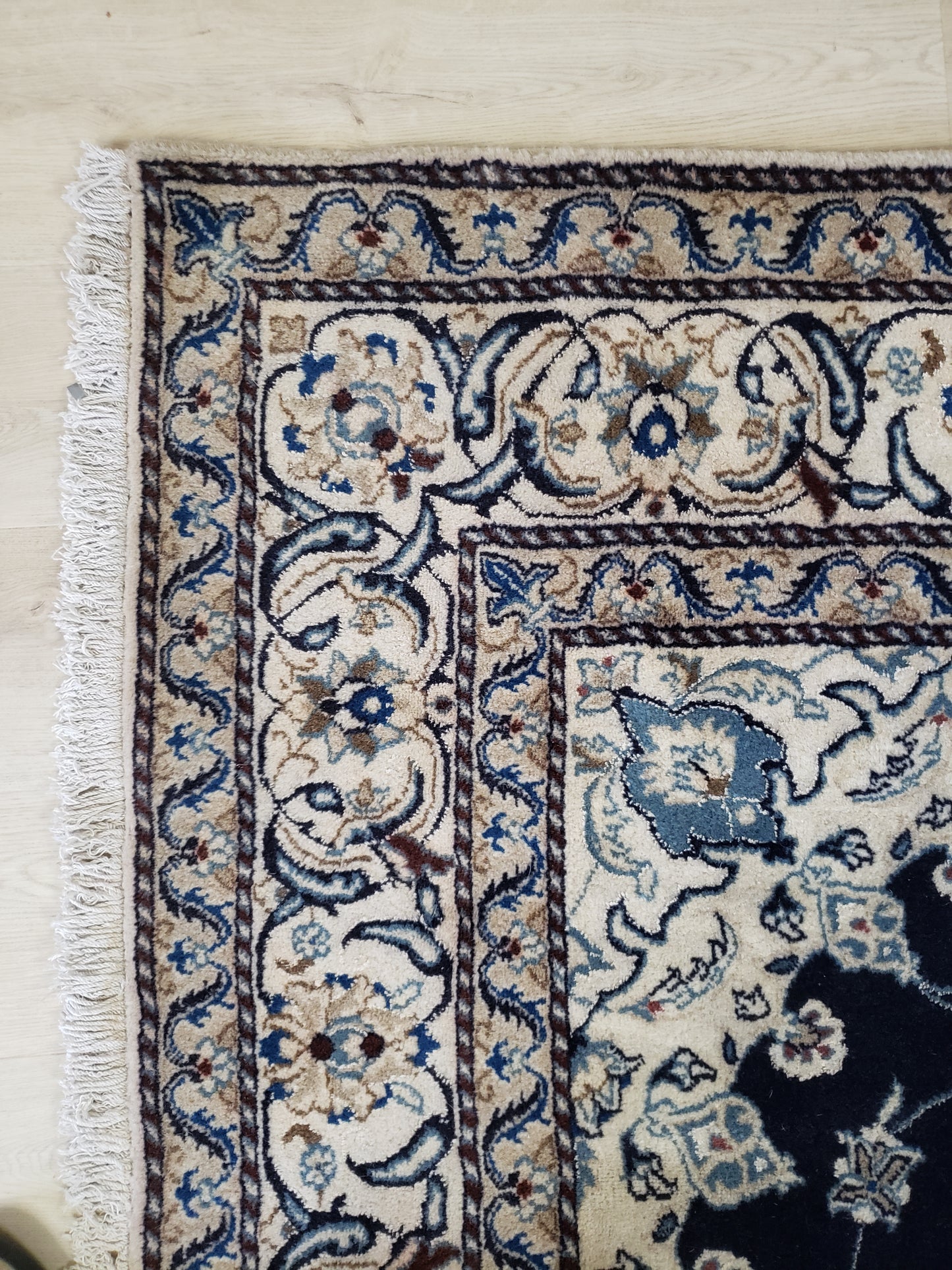 Square Navy Persian Rug, Vintage Tabas Nain, 6x6