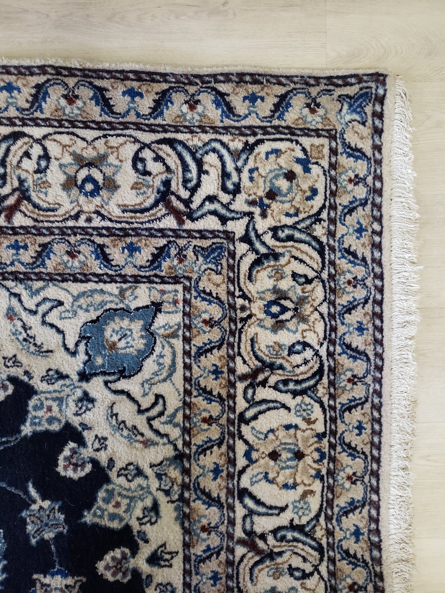 Square Navy Persian Rug, Vintage Tabas Nain, 6x6