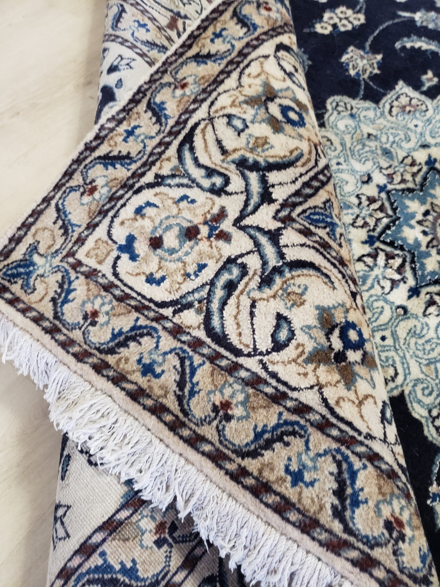 Square Navy Persian Rug, Vintage Tabas Nain, 6x6