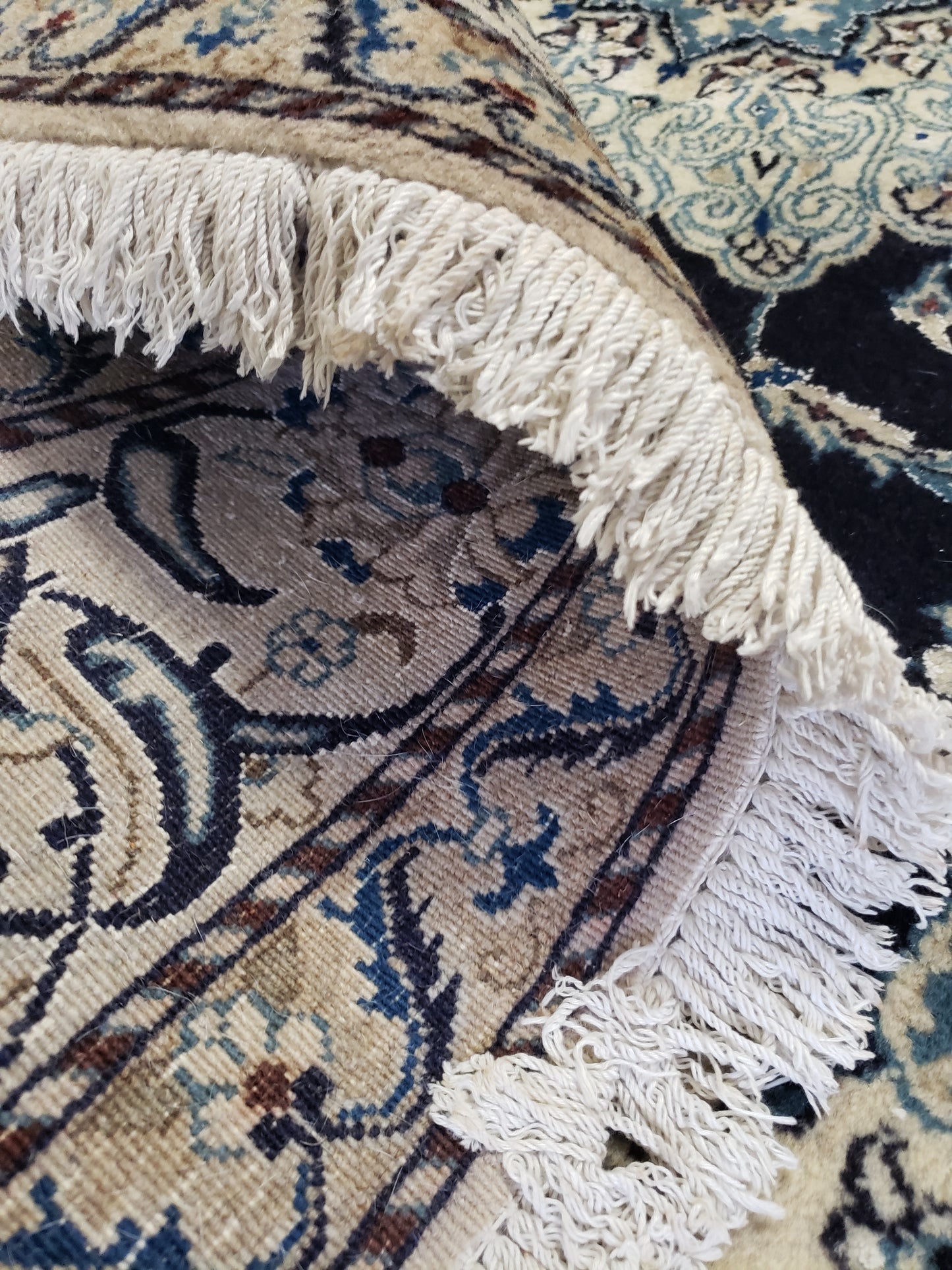 Square Navy Persian Rug, Vintage Tabas Nain, 6x6