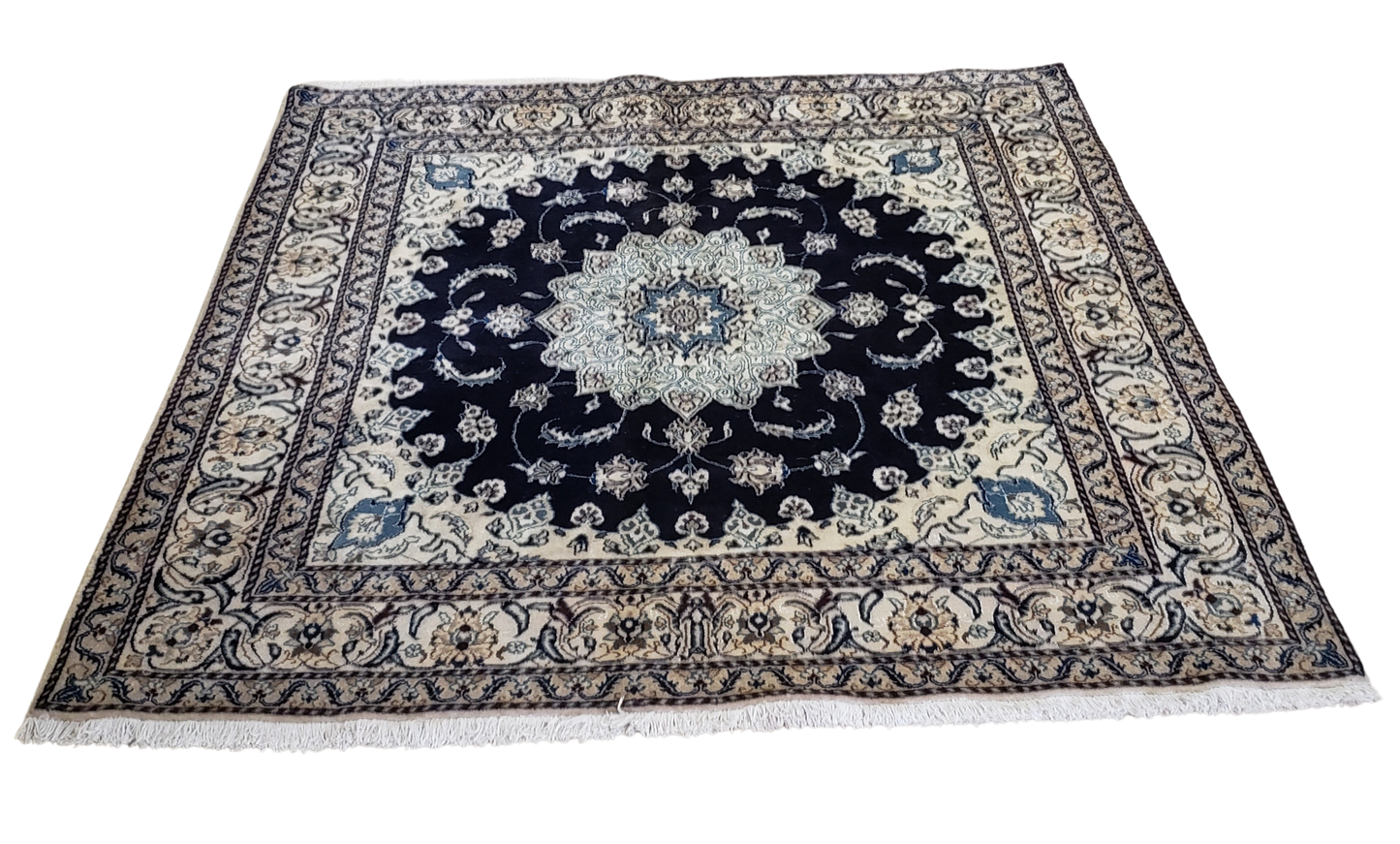 Square Navy Persian Rug, Vintage Tabas Nain, 6x6