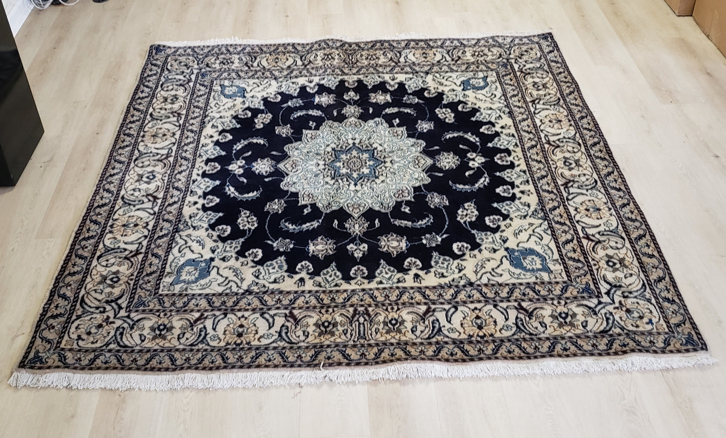 Square Navy Persian Rug, Vintage Tabas Nain, 6x6