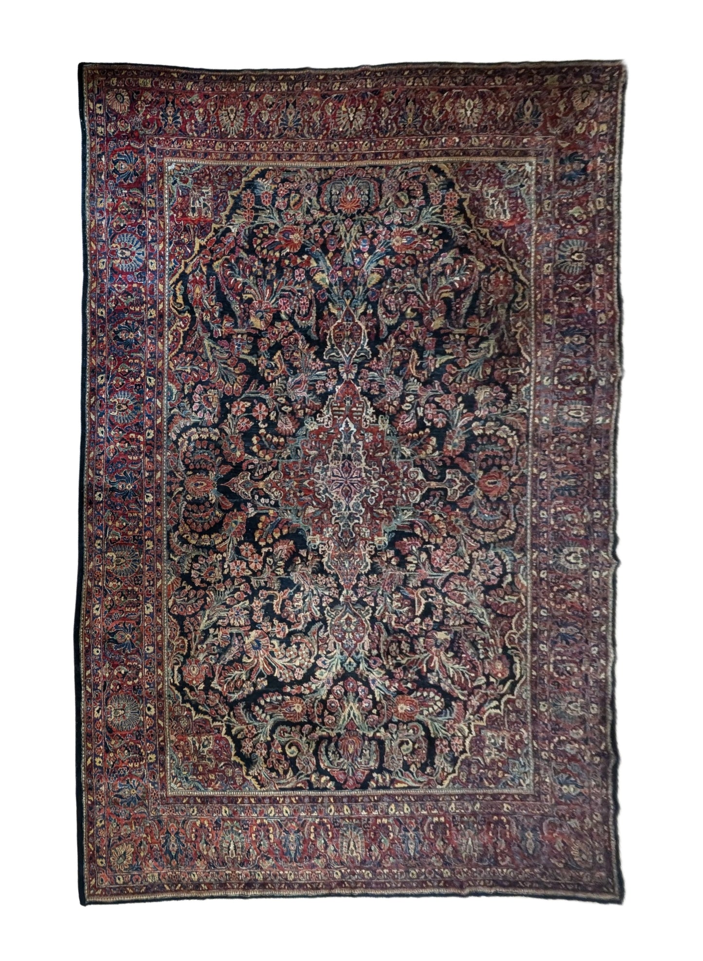 PENDING SALE - Antique Sarouk Persian Rug, 10x15 "Indigo Garden Palace"