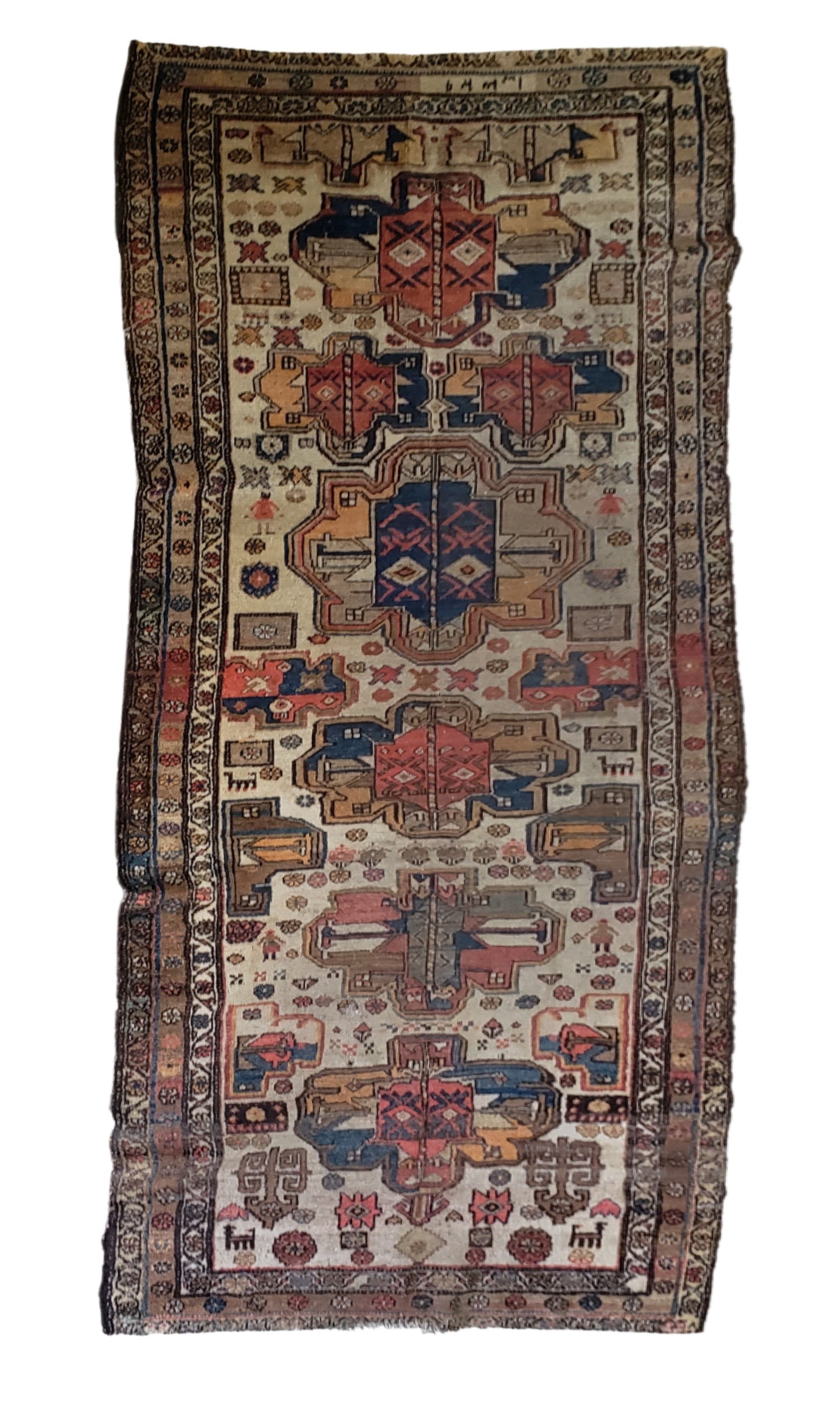 Signed Antique 1911 Persian Runner, 3'9"x8'7"