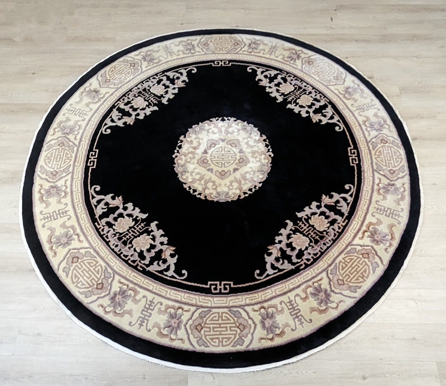 Vintage Round Chinese Rug, 8 ft Diameter
