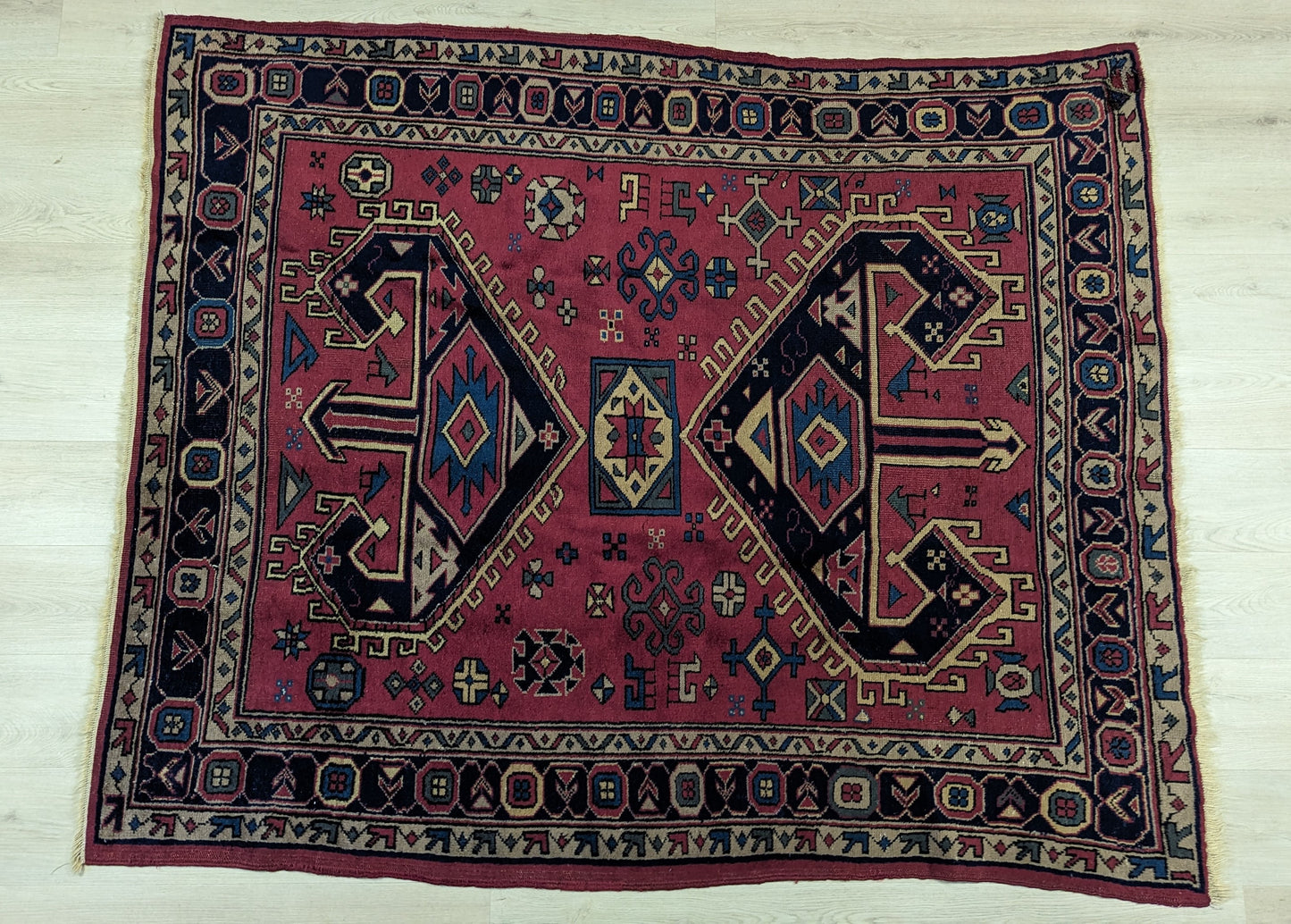 Antique Turkish Rug, 5'x6' - "Dusk Rose Sky"