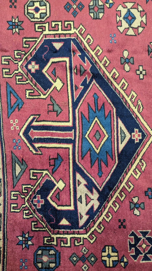 Antique Turkish Rug, 5'x6' - "Dusk Rose Sky"