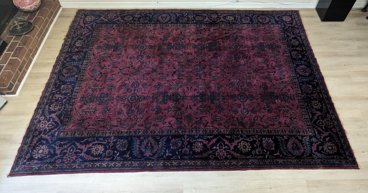 Antique Turkish Rug, 9x12 -"The Plum Rose Sanctuary"