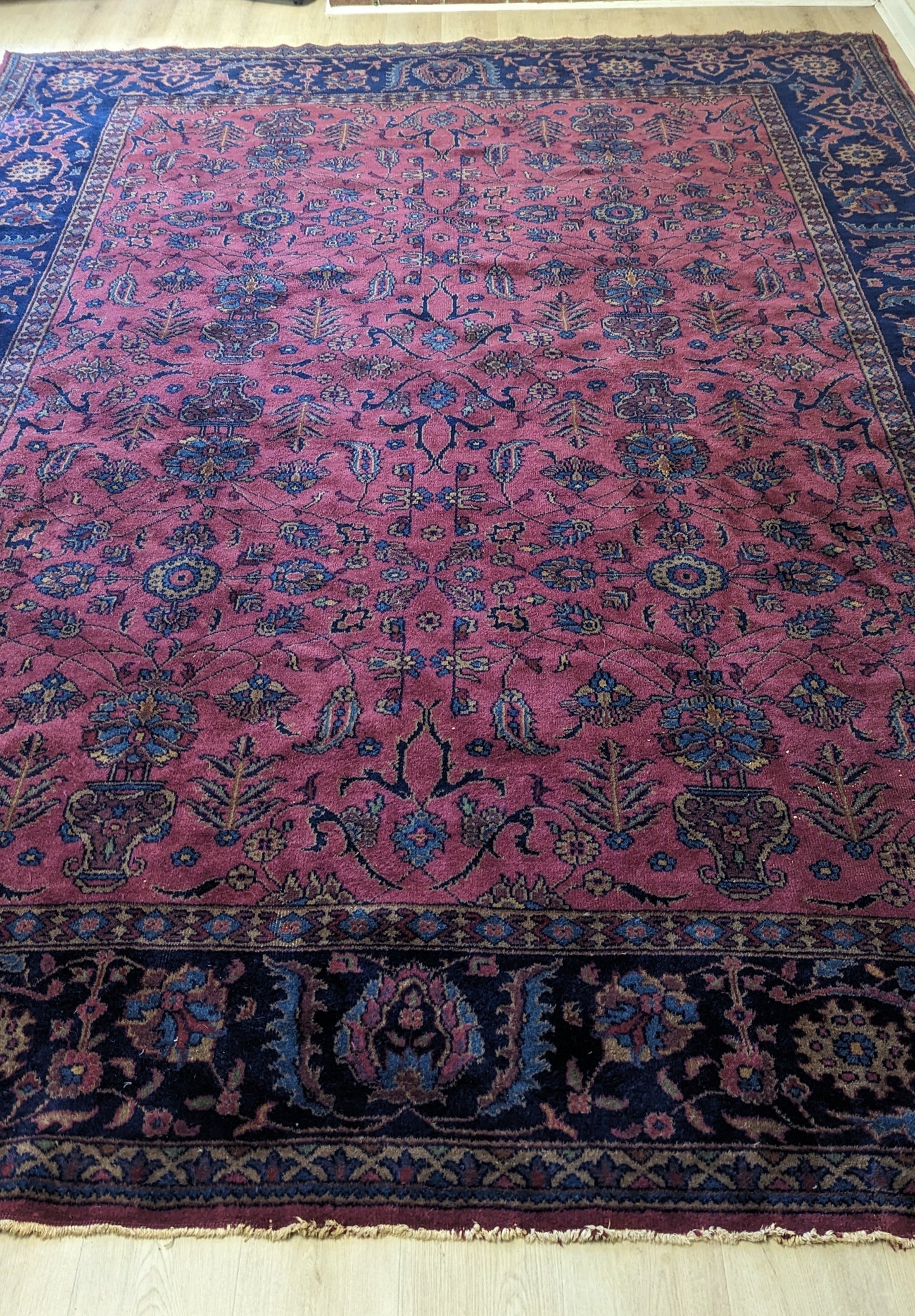 Antique Turkish Rug, 9x12 -"The Plum Rose Sanctuary"