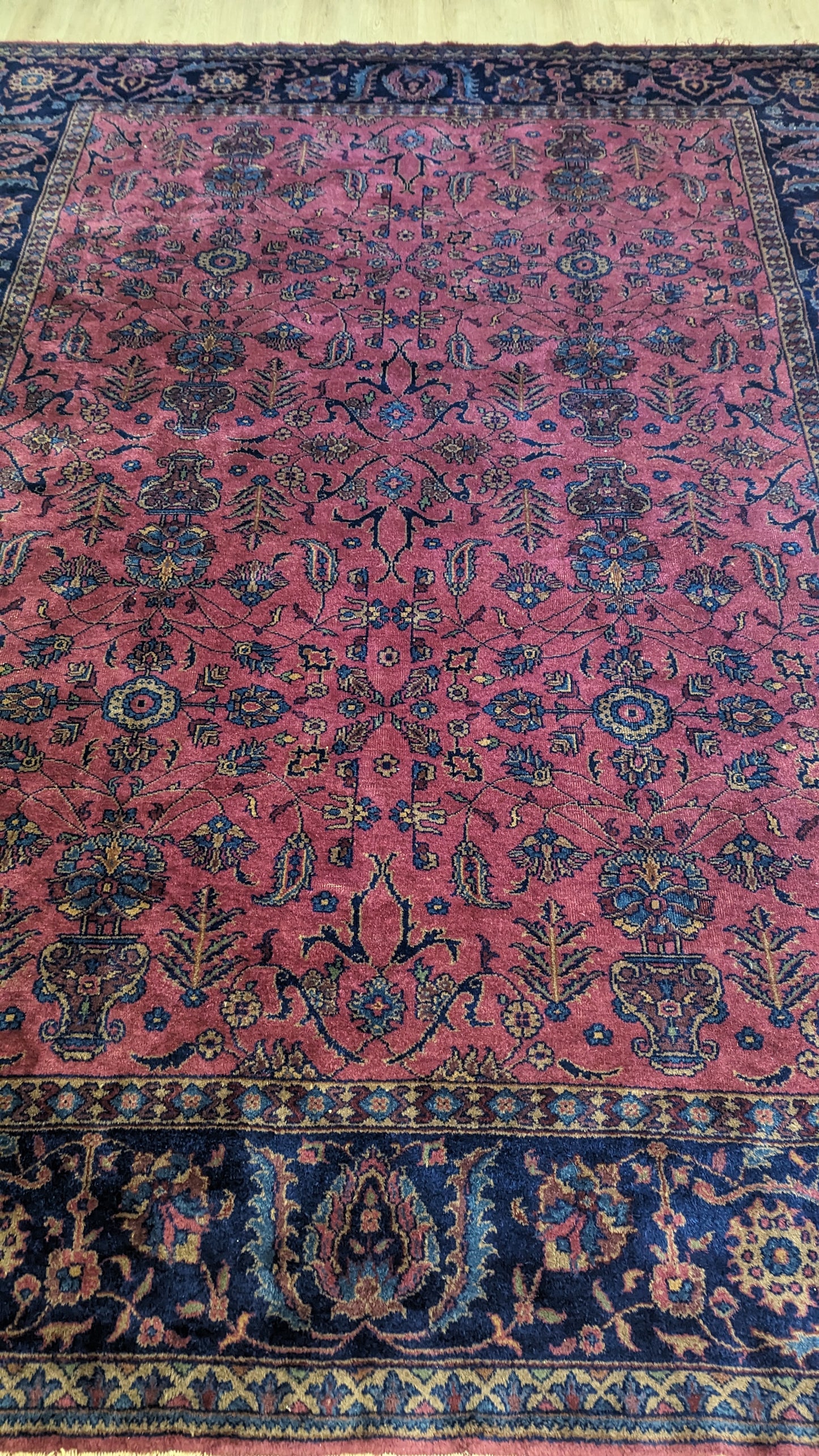 Antique Turkish Rug, 9x12 -"The Plum Rose Sanctuary"