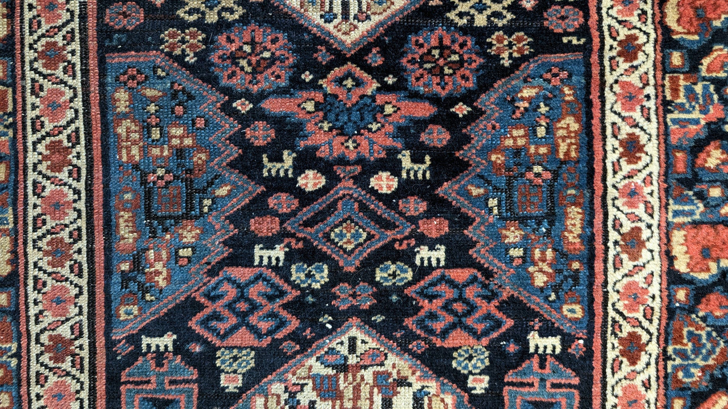 SOLD - Antique Kurdish Persian Runner Rug, 3'7"x11'9"