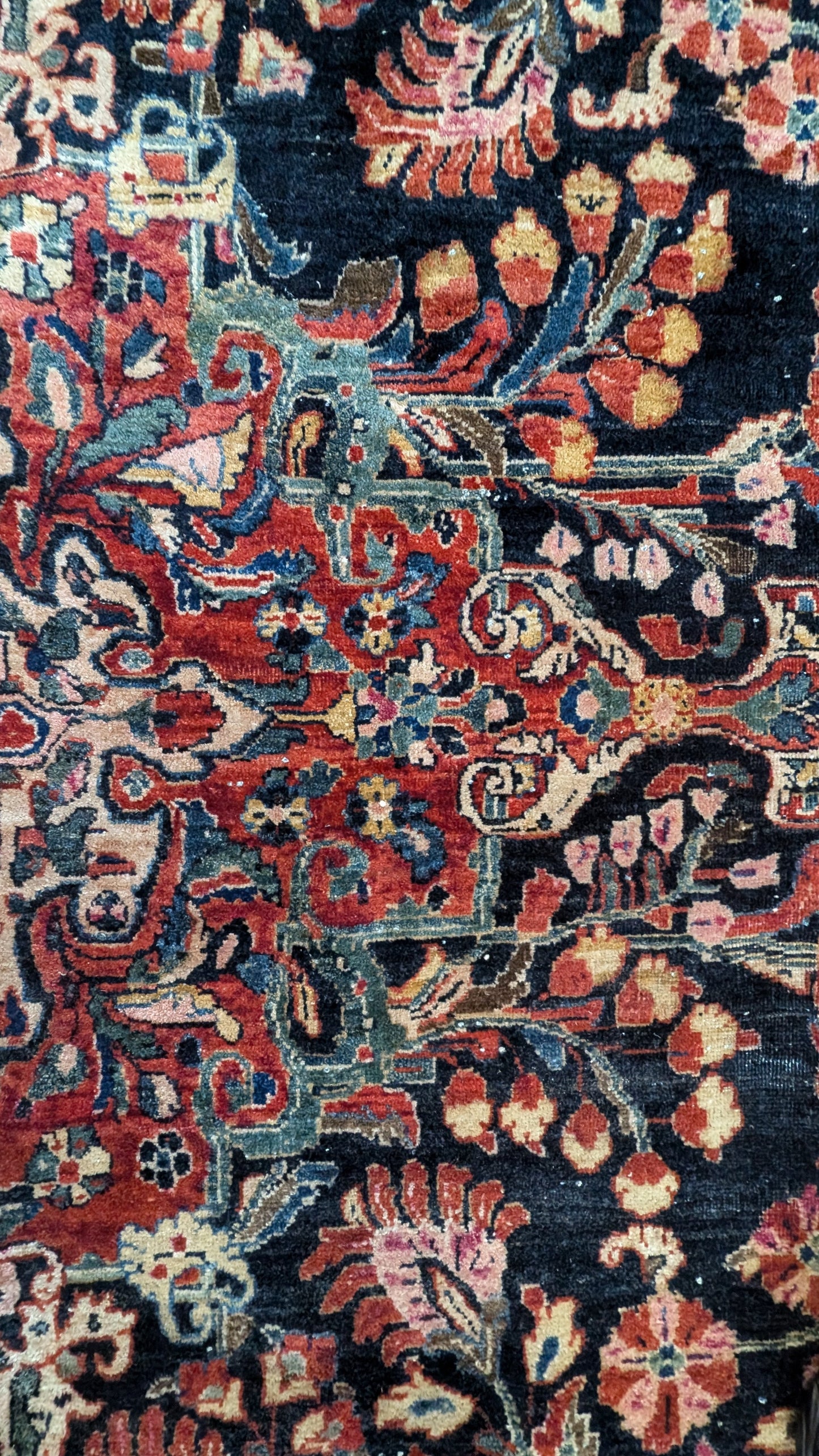 PENDING SALE - Antique Sarouk Persian Rug, 10x15 "Indigo Garden Palace"