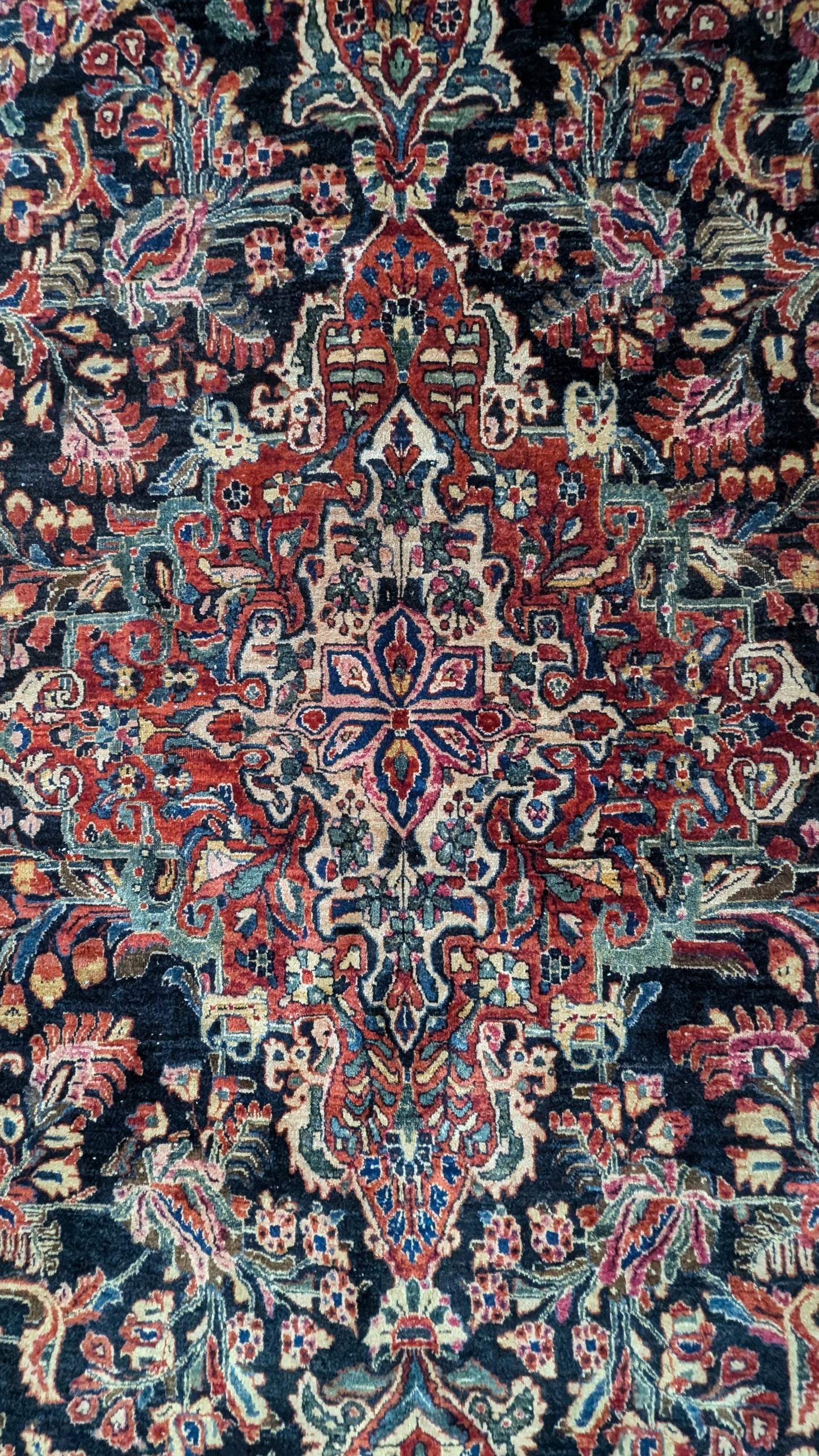 PENDING SALE - Antique Sarouk Persian Rug, 10x15 "Indigo Garden Palace"