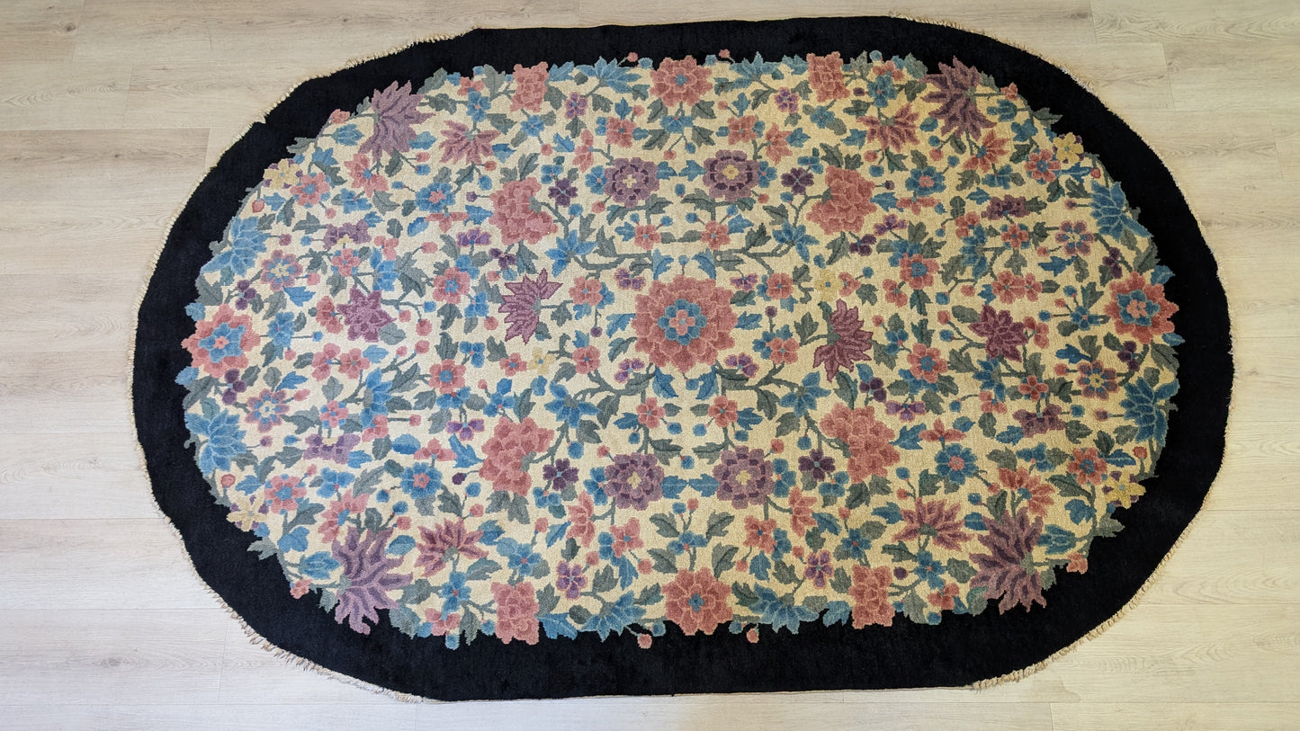 Antique Oval Shape Art Deco Chinese Rug, 5x8