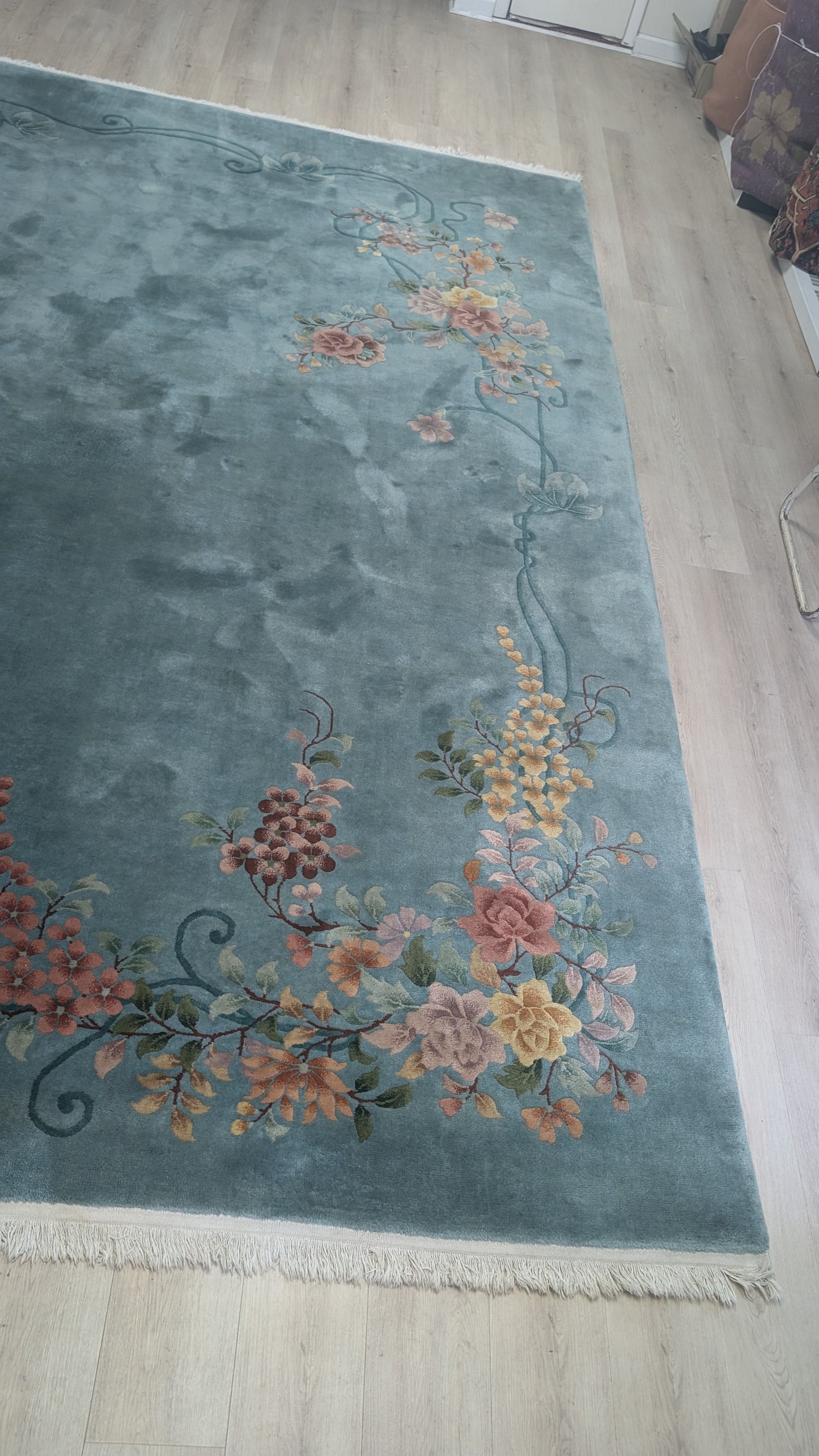 Art Deco Chinese Rug, 9x12, "The Teal Haven"