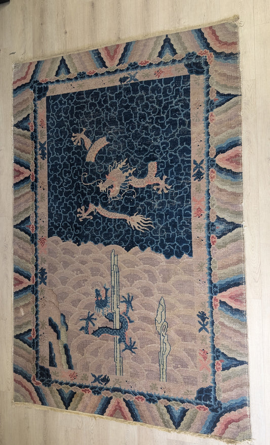 SOLD - Antique Art Deco Chinese Dragon Rug, 5x8