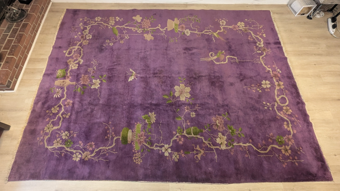Antique Art Deco Chinese Rug, 9x12, "The Amethyst Deco Dream"