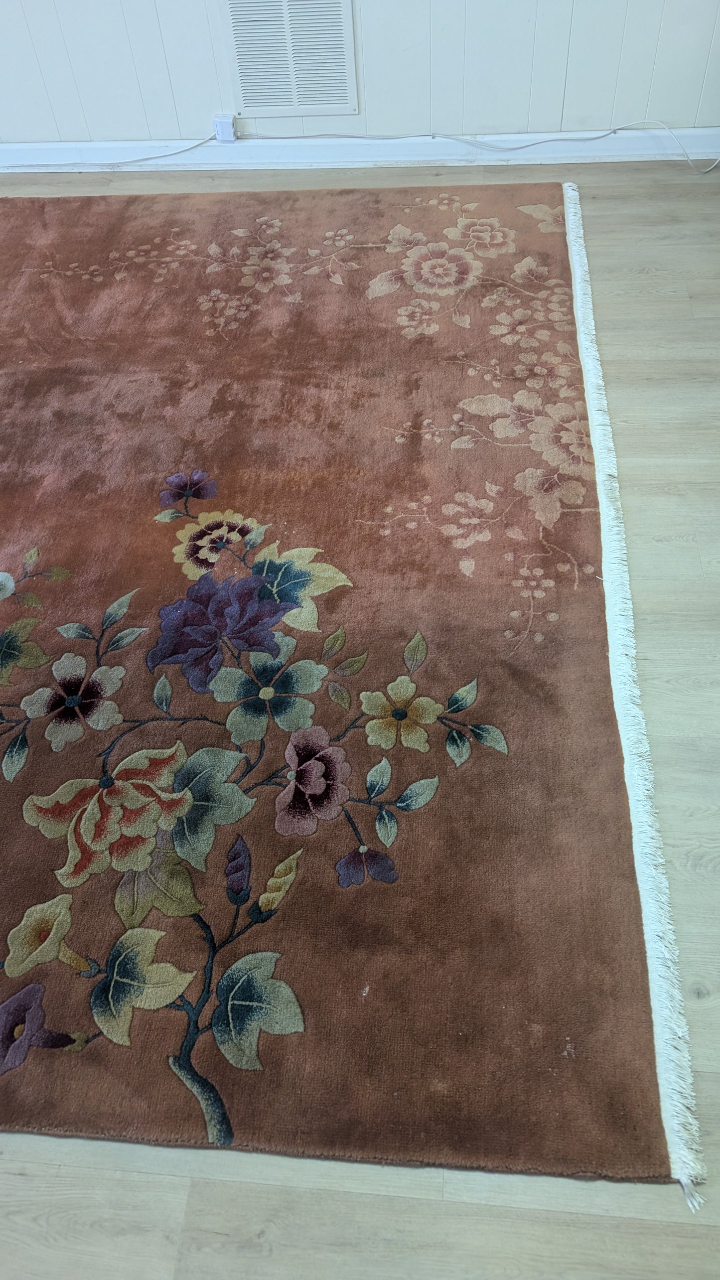 Antique Chinese Art Deco Rug, 9x11, 'The Terracotta Peach'