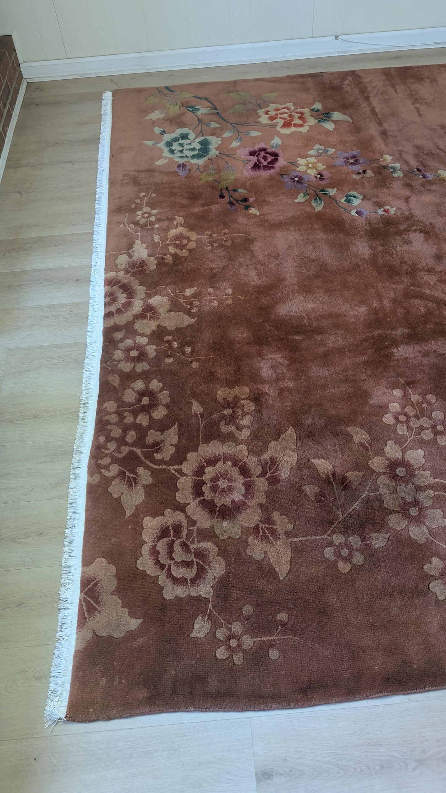 Antique Chinese Art Deco Rug, 9x11, 'The Terracotta Peach'