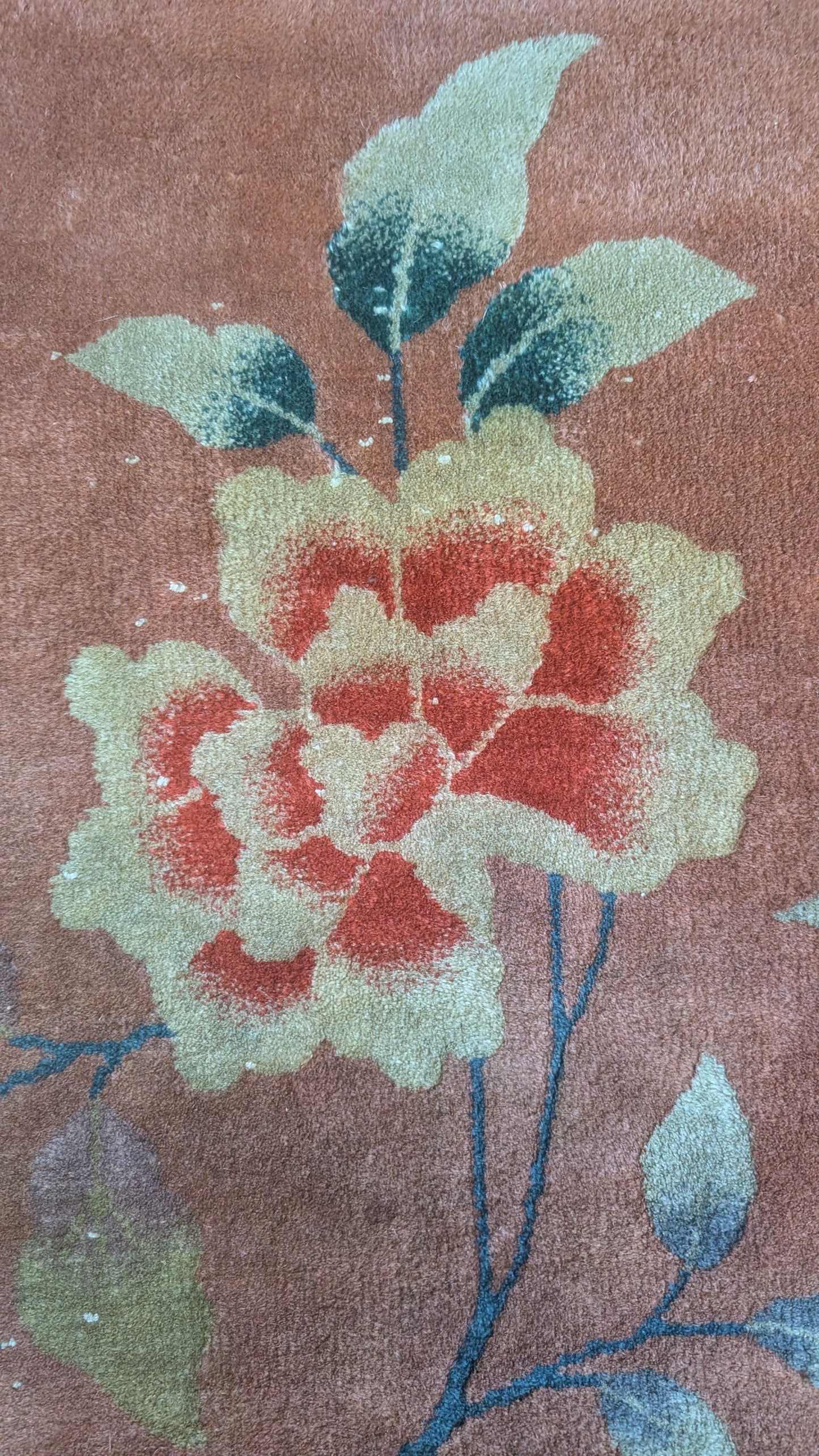 Antique Chinese Art Deco Rug, 9x11, 'The Terracotta Peach'