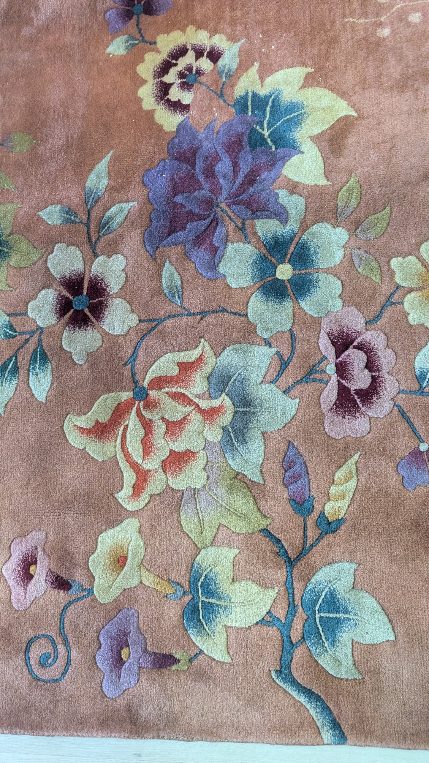 Antique Chinese Art Deco Rug, 9x11, 'The Terracotta Peach'