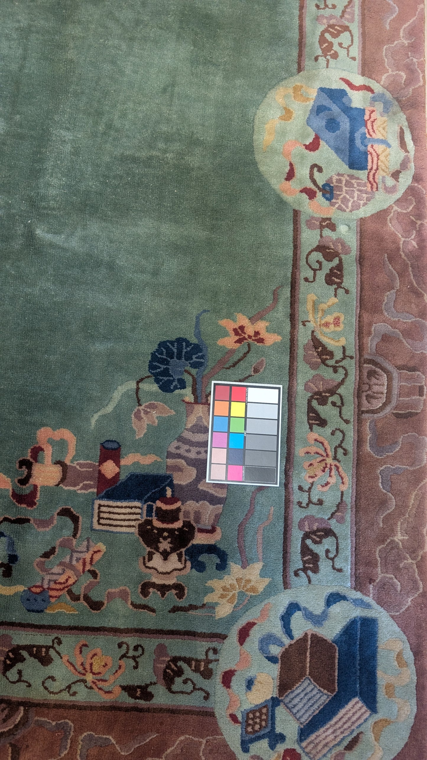 Antique Chinese Art Deco Rug, 8x11, "Mystic Teal & Cocoa"