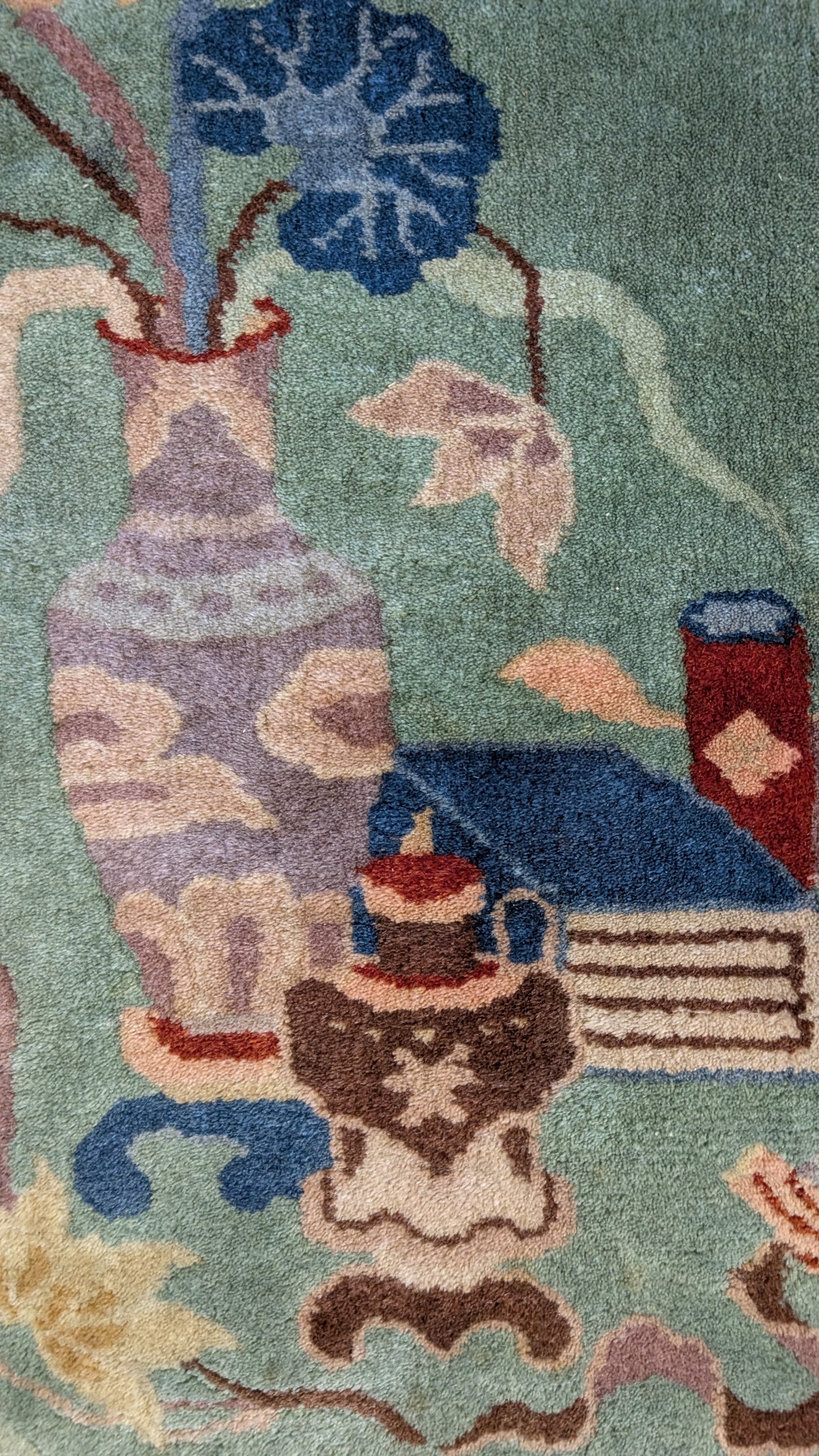Antique Chinese Art Deco Rug, 8x11, "Mystic Teal & Cocoa"