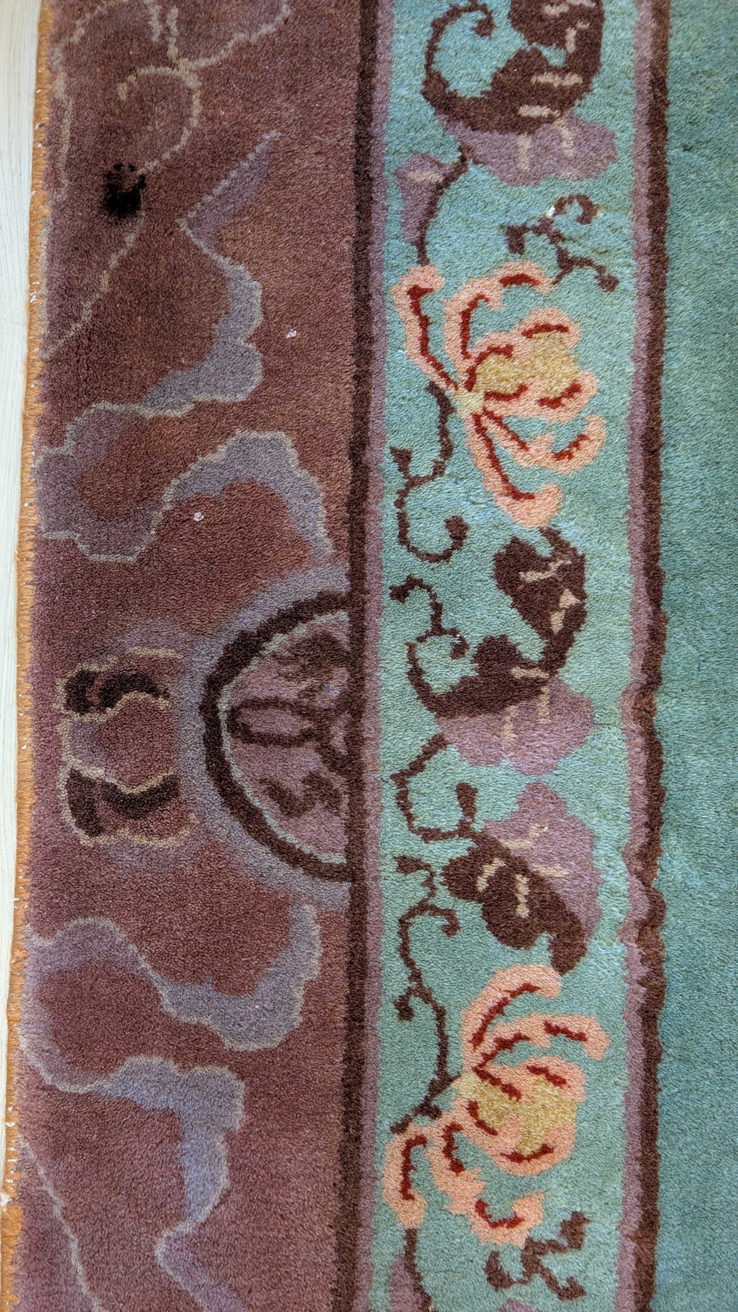 Antique Chinese Art Deco Rug, 8x11, "Mystic Teal & Cocoa"