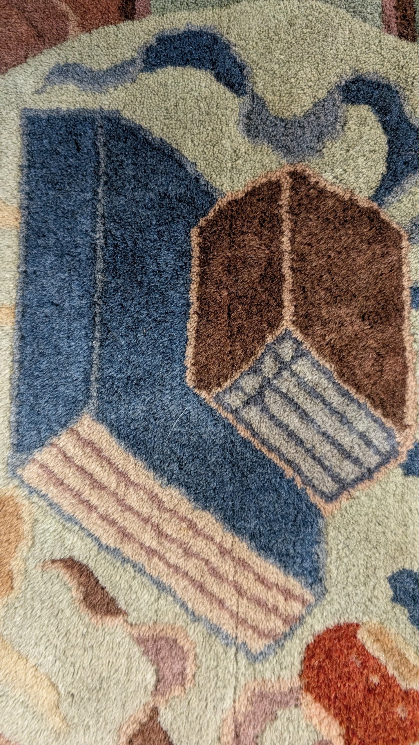 Antique Chinese Art Deco Rug, 8x11, "Mystic Teal & Cocoa"