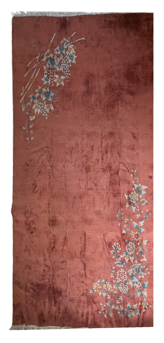 Antique Chinese Art Deco Rug, 9x15 - Rust Blossom Rhapsody, Walter Nichols Style