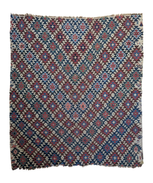 Vintage Afghan Kilim, 5x6, "The Lightning Mosaic"