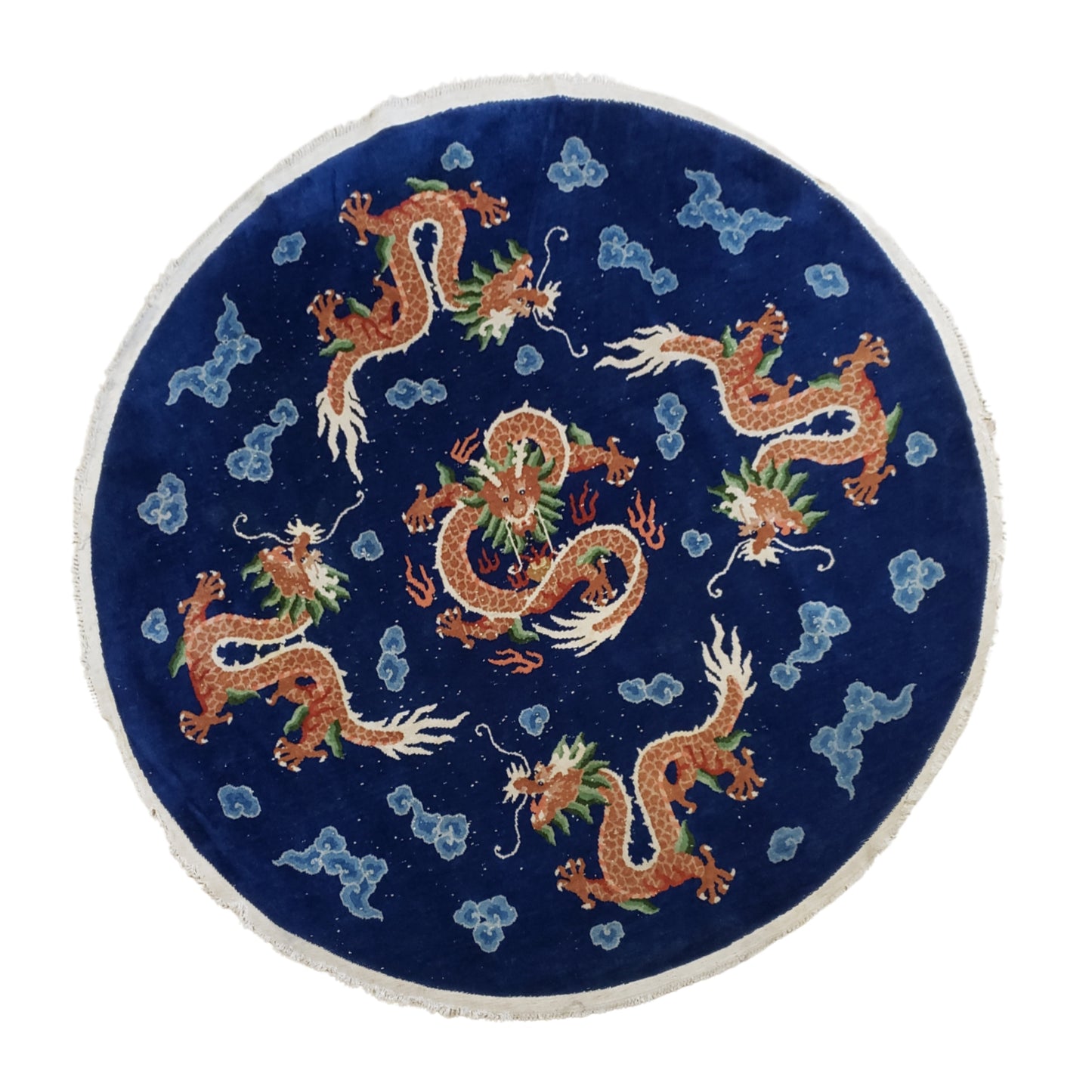 SOLD - Chinese Dragon Rug, Round, 6' diameter, "Antique Dragon Sky"