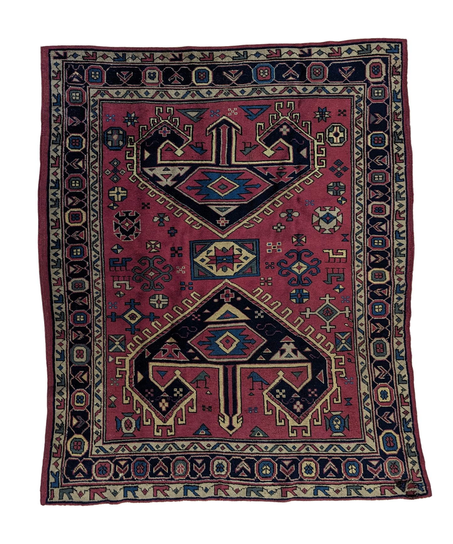 Antique Turkish Rug, 5'x6' - "Dusk Rose Sky"