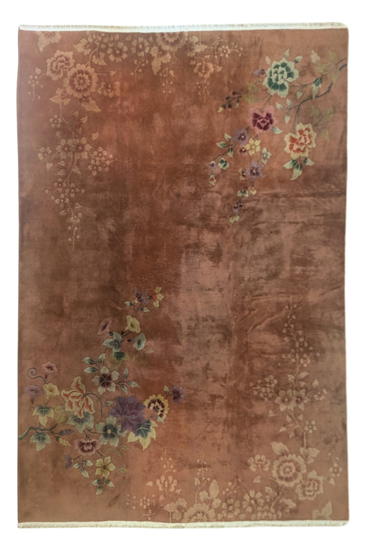 Antique Chinese Art Deco Rug, 9x11, 'The Terracotta Peach'