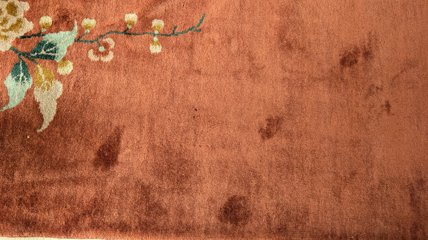 Antique Chinese Art Deco Rug, 9x15 - Rust Blossom Rhapsody, Walter Nichols Style