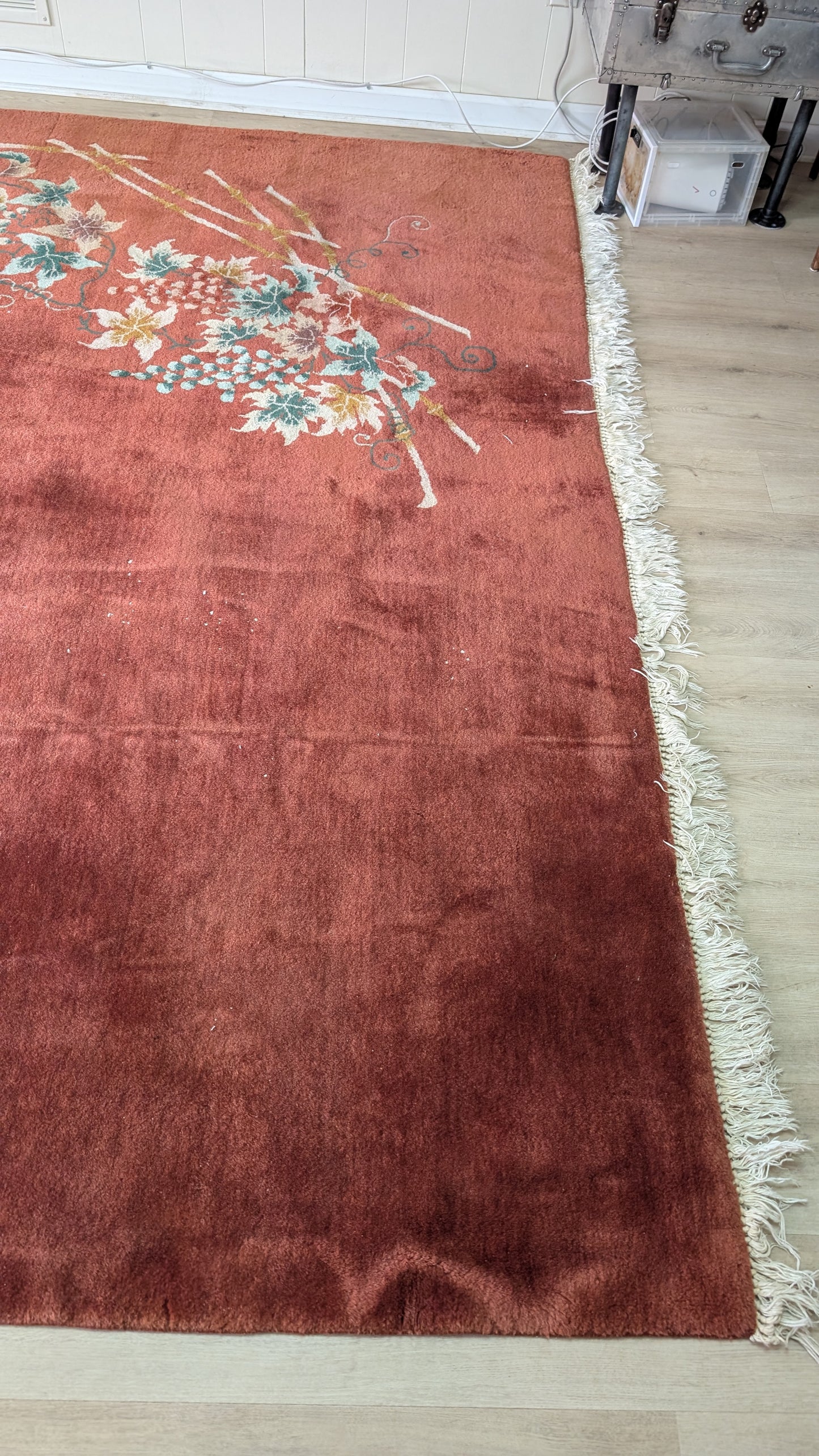 Antique Chinese Art Deco Rug, 9x15 - Rust Blossom Rhapsody, Walter Nichols Style