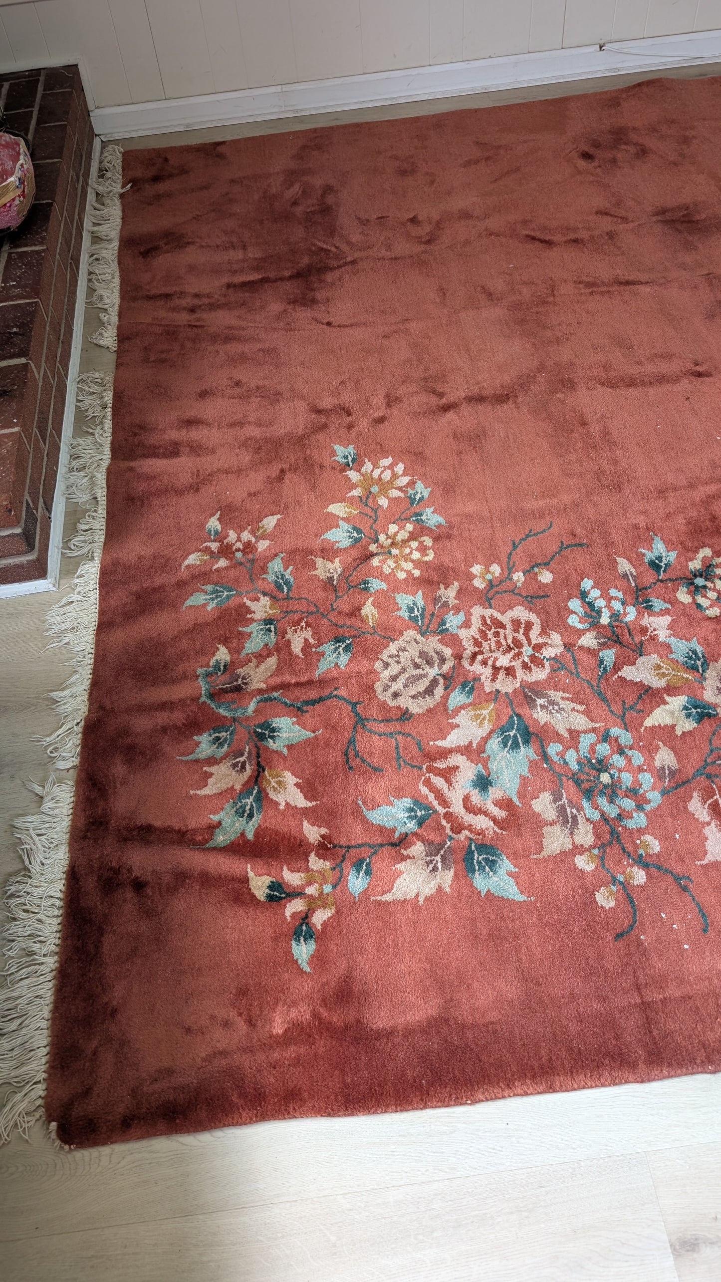 Antique Chinese Art Deco Rug, 9x15 - Rust Blossom Rhapsody, Walter Nichols Style