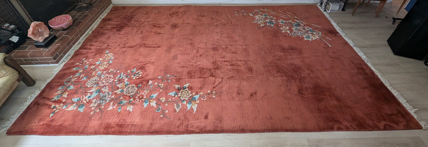Antique Chinese Art Deco Rug, 9x15 - Rust Blossom Rhapsody, Walter Nichols Style