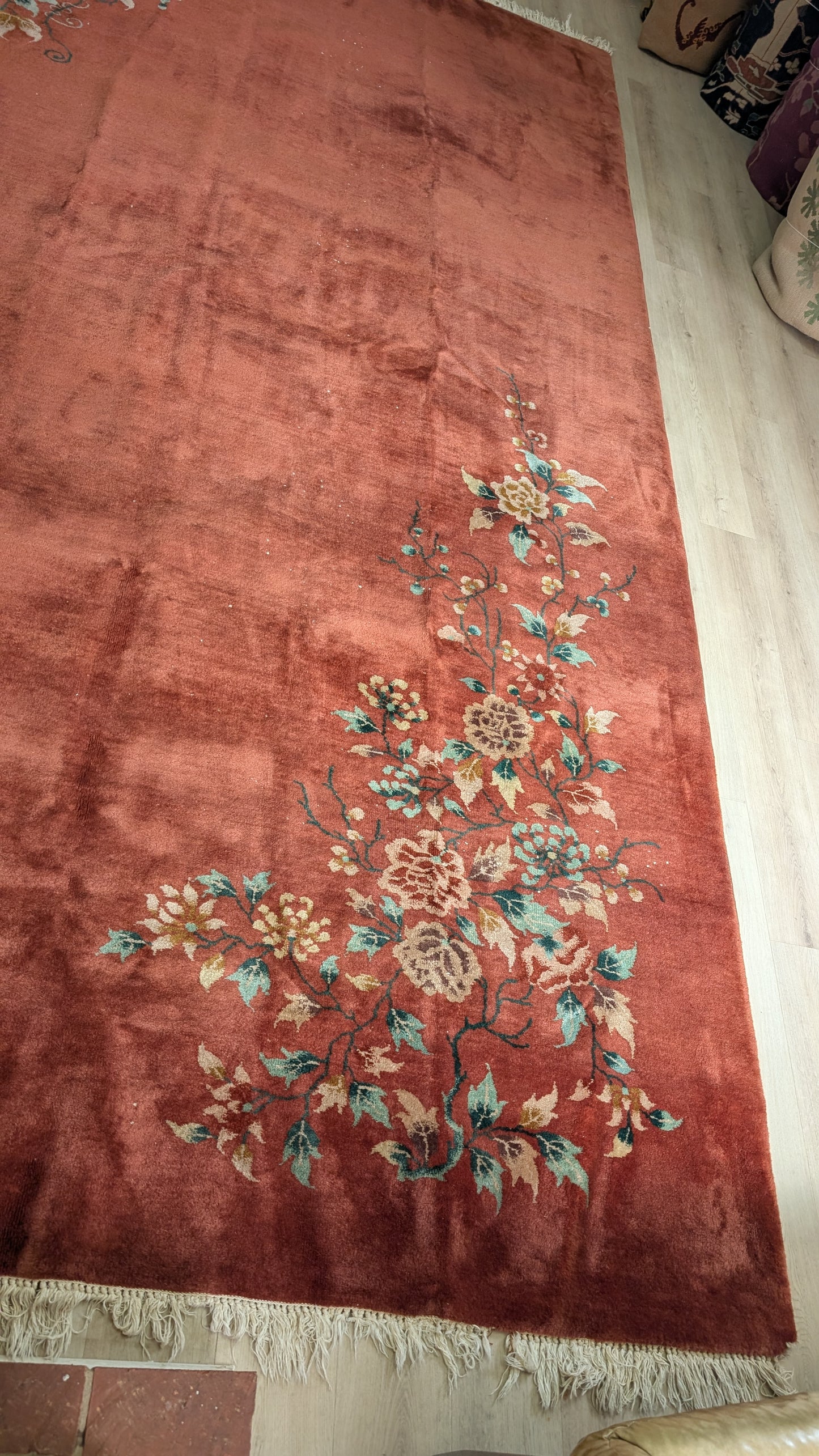 Antique Chinese Art Deco Rug, 9x15 - Rust Blossom Rhapsody, Walter Nichols Style