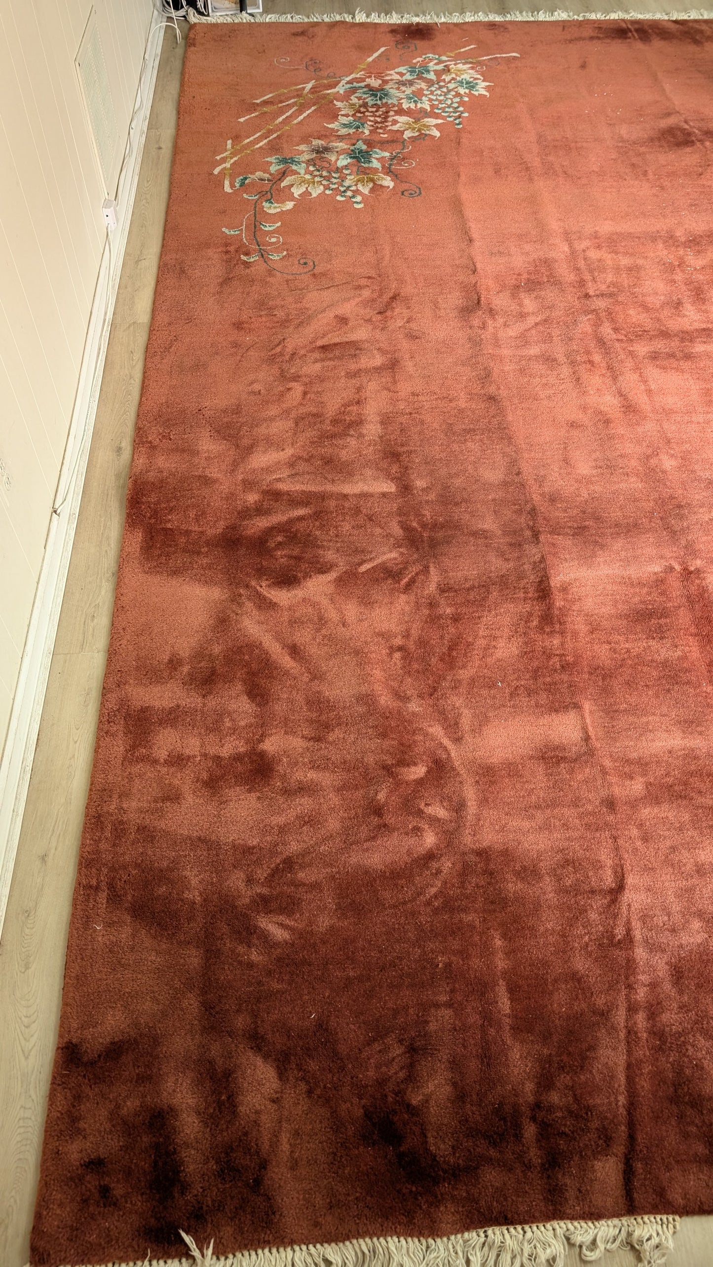 Antique Chinese Art Deco Rug, 9x15 - Rust Blossom Rhapsody, Walter Nichols Style